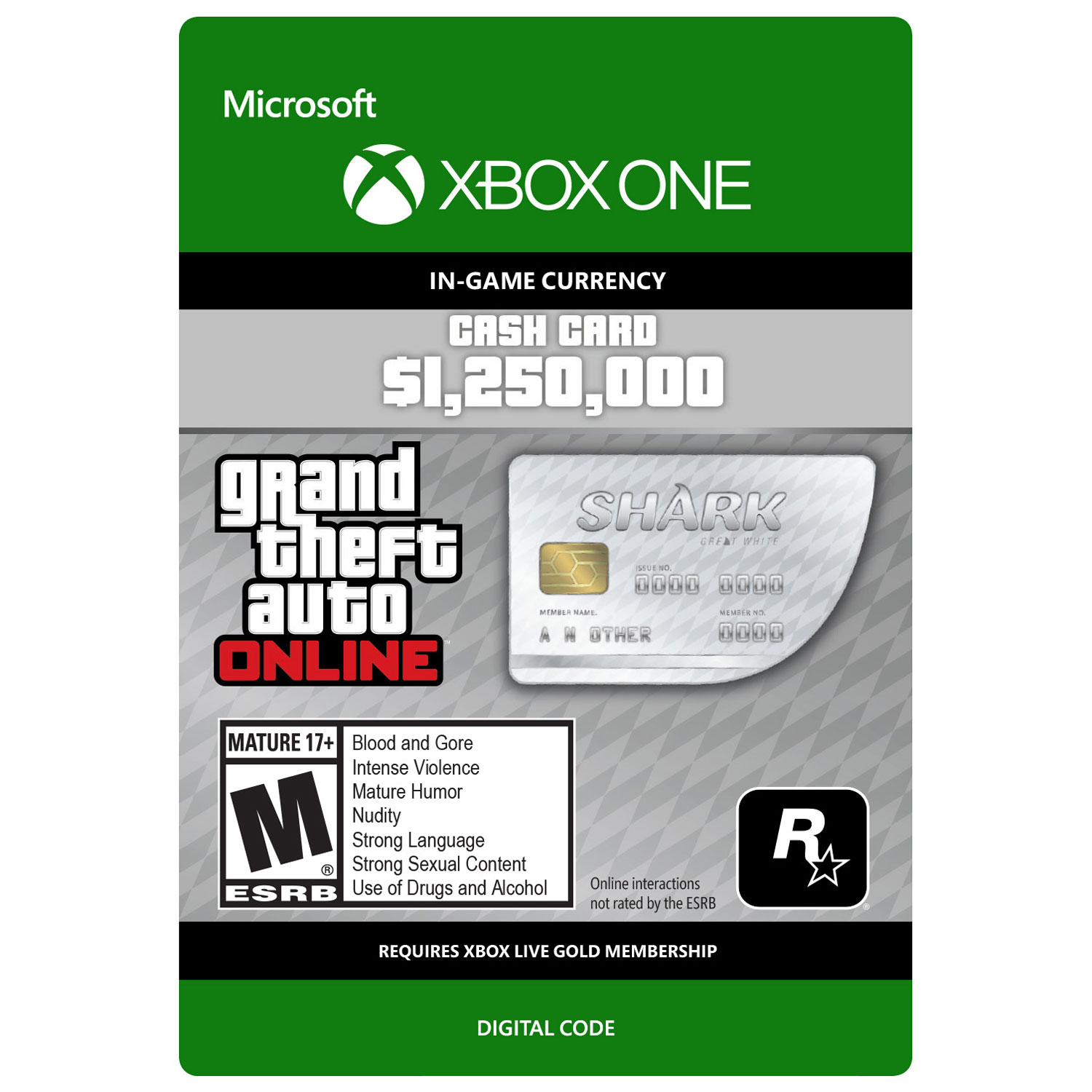 Grand Theft Auto V Great White Shark $1,250,000 Cash Card (Xbox One) - Digital Download
