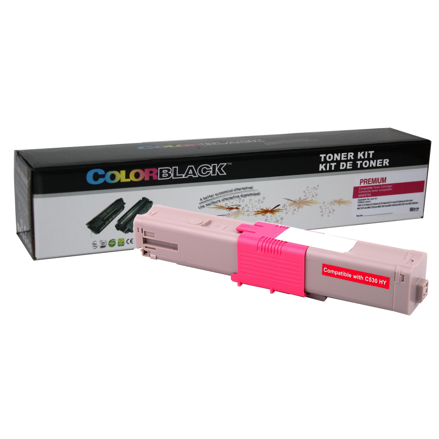 Cartouche de toner compatible avec ColorBlack® Premium OKI C330/C530 rendement magenta de 3000 pages basé sur la norme ISO19798