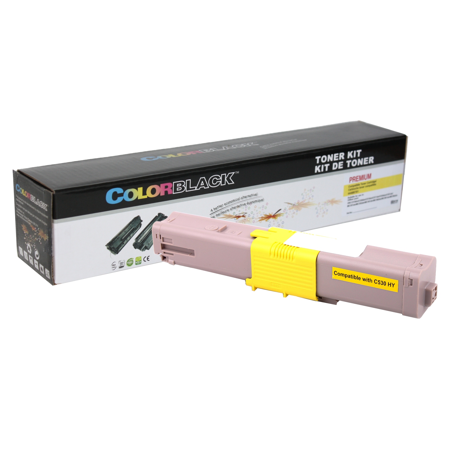 Cartouche de toner compatible avec ColorBlack® Premium OKI C330/C530 rendement de 3000 pages jaune basé sur la norme ISO19798