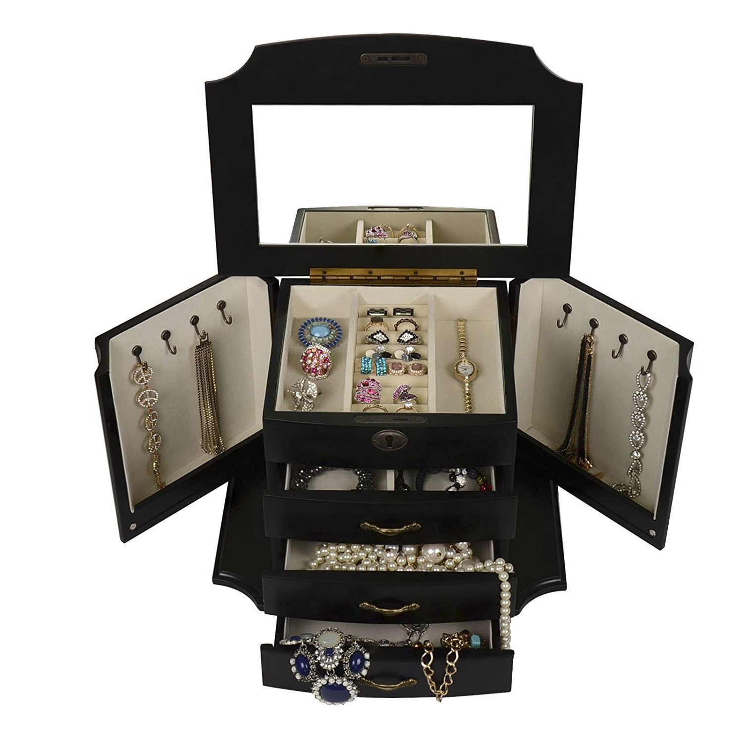 Grace Wood Finish – Coffret à bijoux, armoire, quatre compartiments de rangement