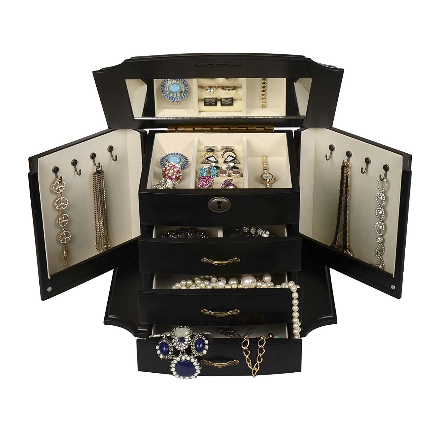 Grace Wood Finish – Coffret à bijoux, armoire, quatre compartiments de rangement