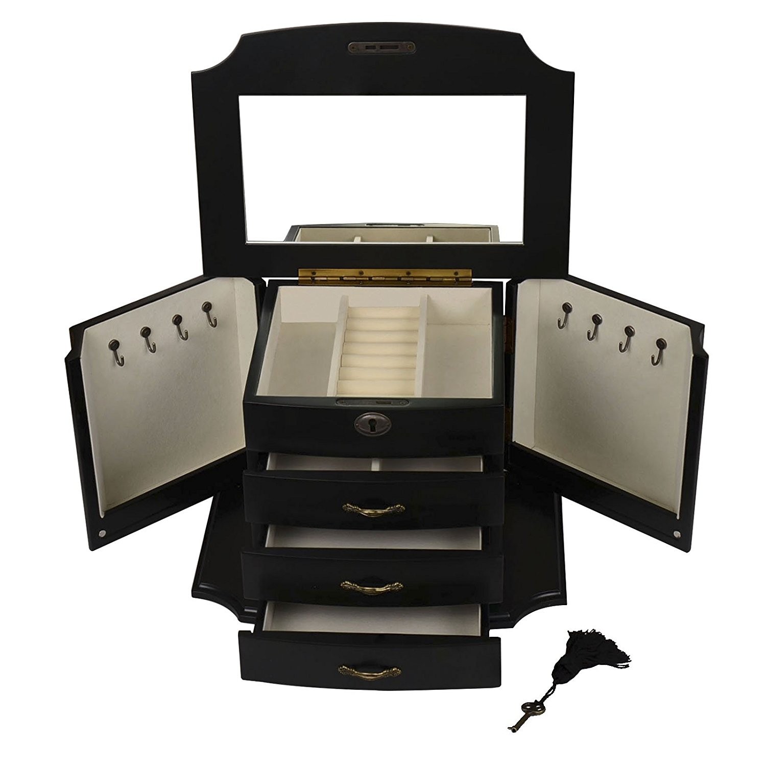 Grace Wood Finish – Coffret à bijoux, armoire, quatre compartiments de rangement