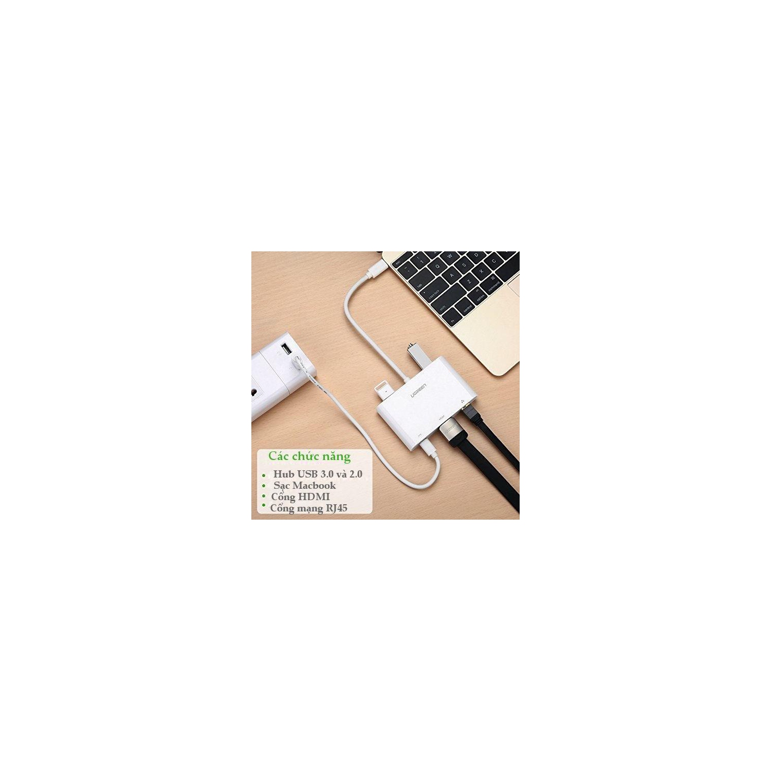 UGREEN USB C to VGA Ethernet Adapter with USB 3.0 USB 2.0 Hub, Type C for Power Delivery LAN Adapter for 12-inch Macbook