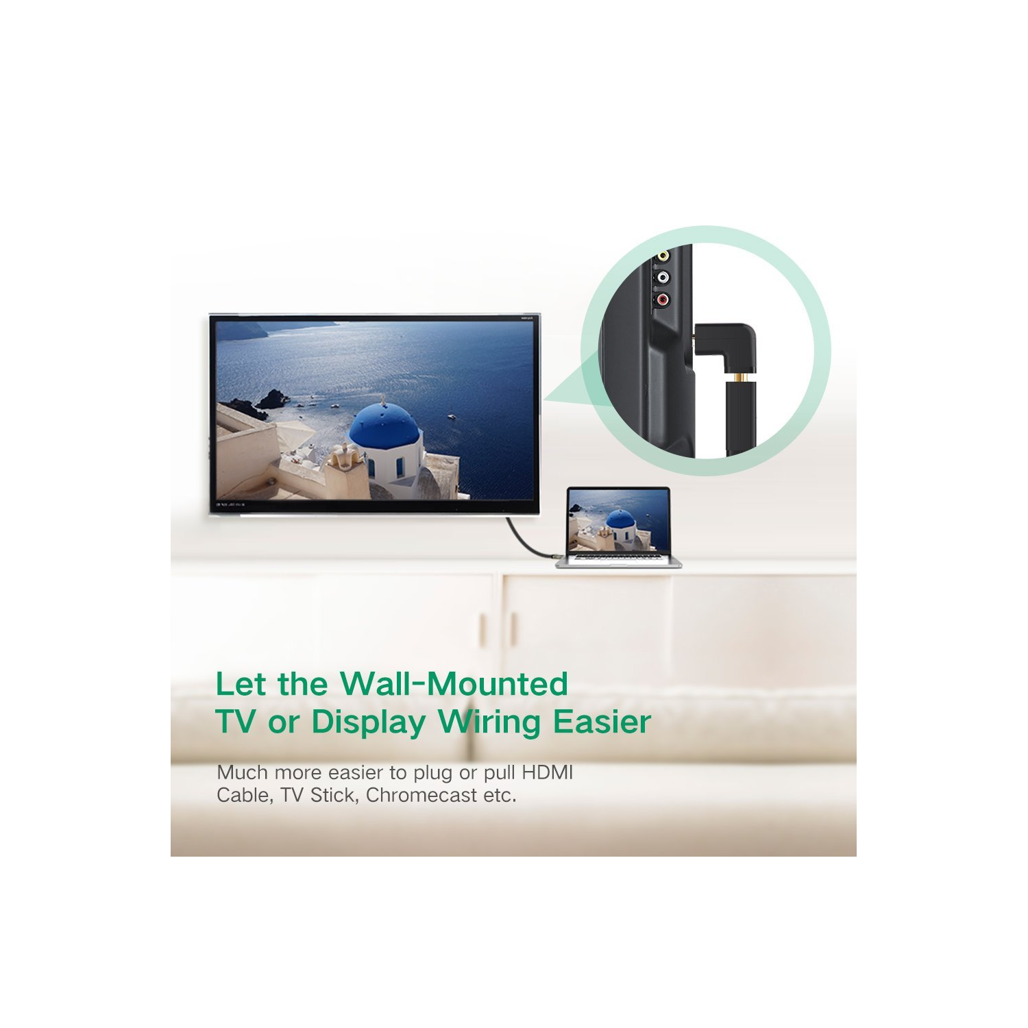 UGREEN HDMI 270 Degree Right Angle Adapter Gold Plated High Speed HDMI Male to Female Connector Adapter for Roku TV Stick