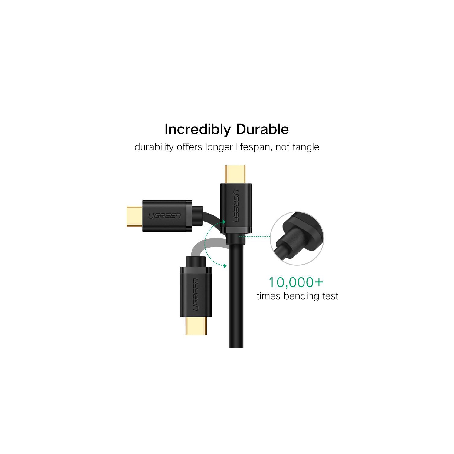 UGREEN USB 2.0 Type A Male to USB 3.1 Type-C Male Charge Sync Cable 2822AWG, Gold-plated