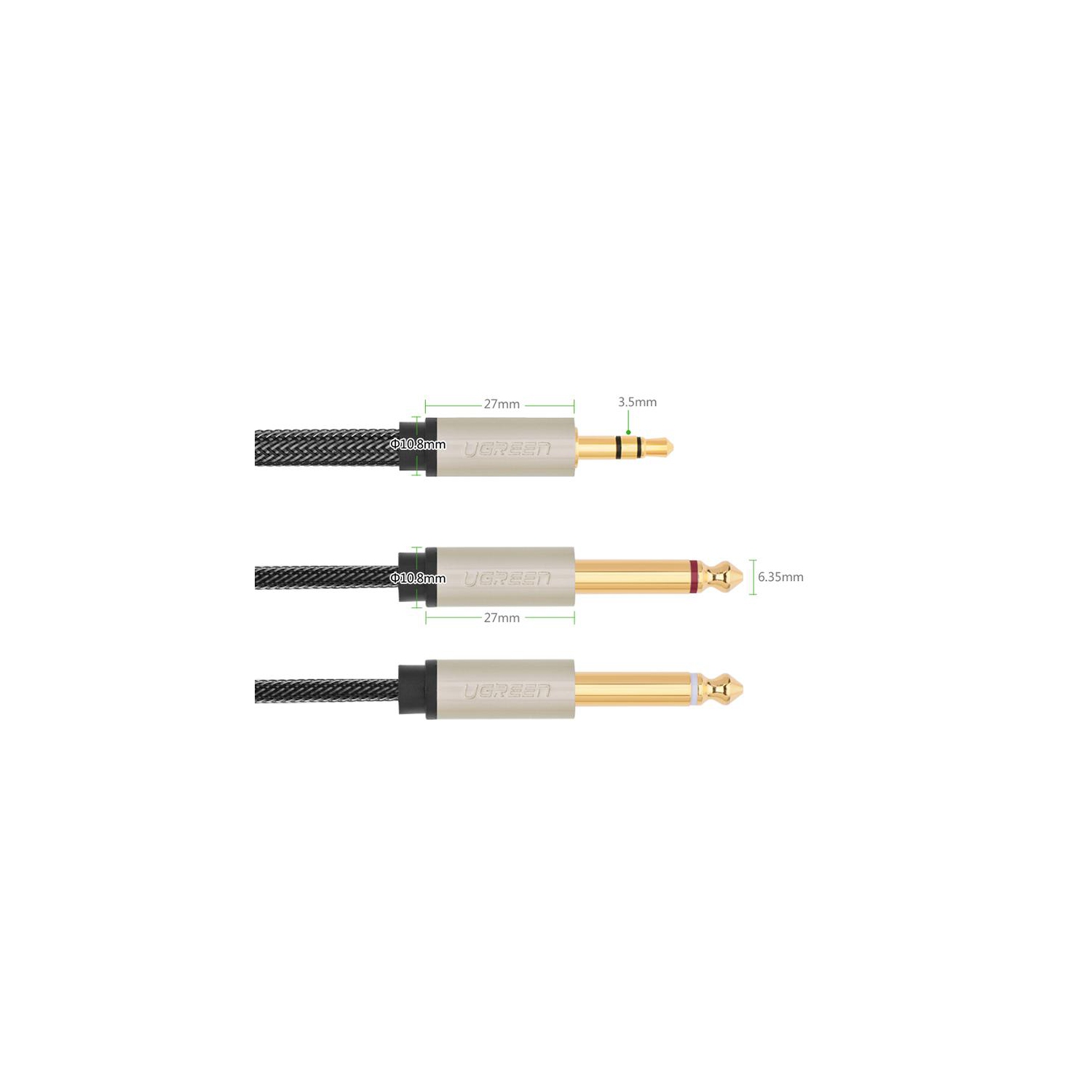 UGREEN – Câble audio en cuivre cable15U plaqué or de 3,5 à 6,5 MM double, OD, 4,5 mm