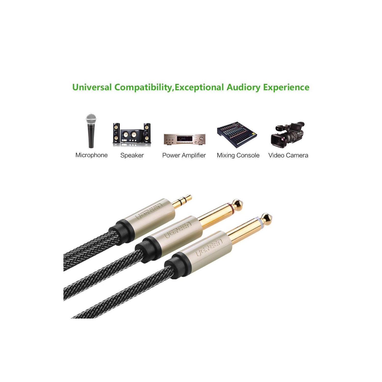 UGREEN – Câble audio en cuivre cable15U plaqué or de 3,5 à 6,5 MM double, OD, 4,5 mm