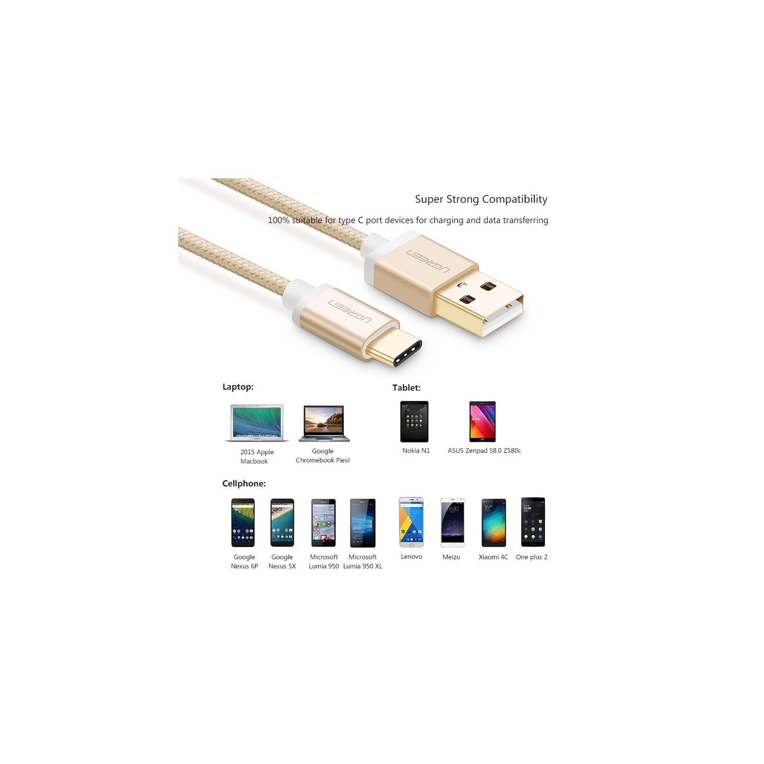 UGREEN USB 2.0 to USB-C cable with nylon webbing