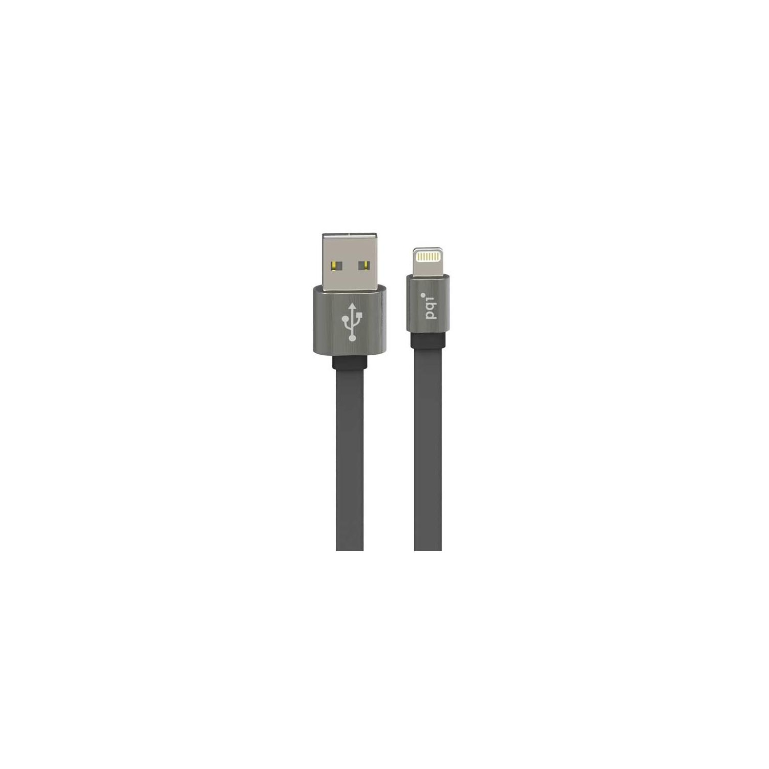 Câble plat USB plat métallique à USB réversible certifié MFi Apple - 3 pi 100 cm - Gris