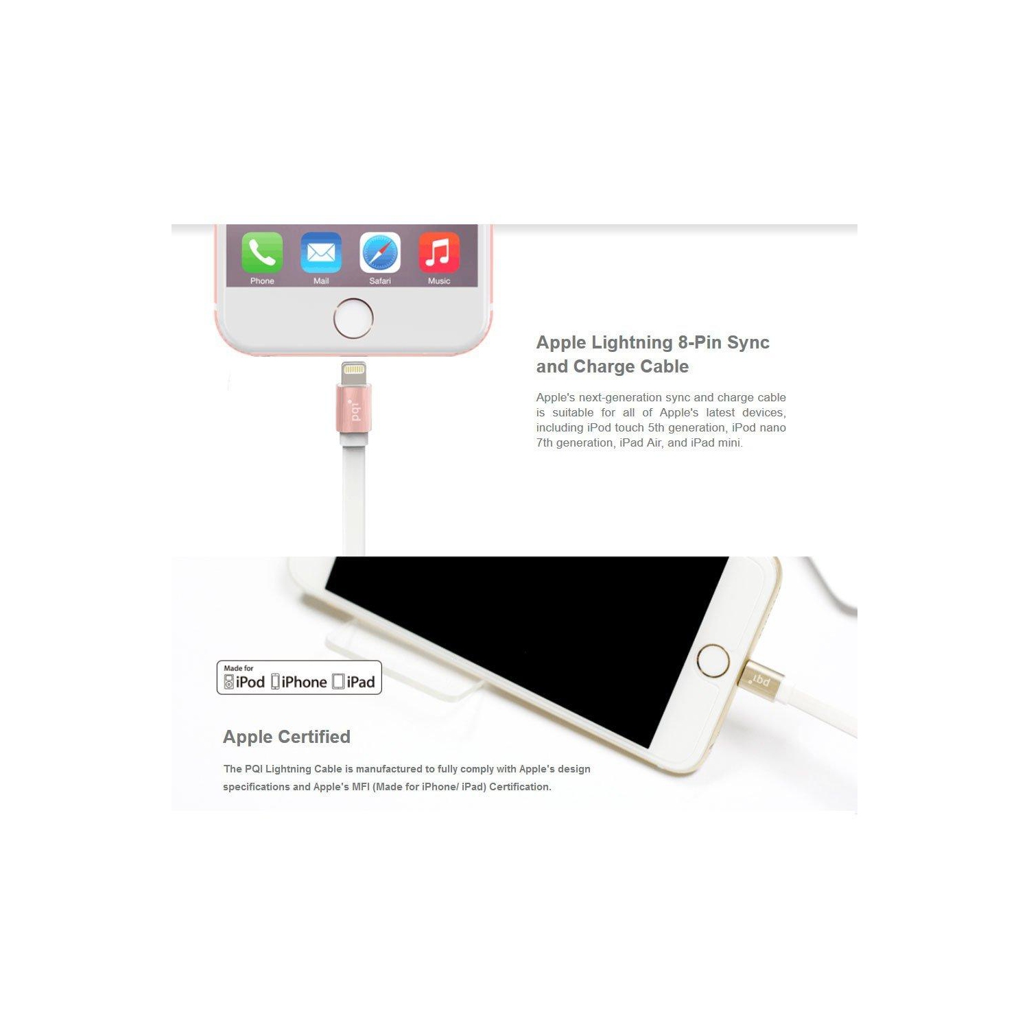 Câble plat USB plat métallique à USB réversible certifié MFi Apple - 3 pi 100 cm - Gris