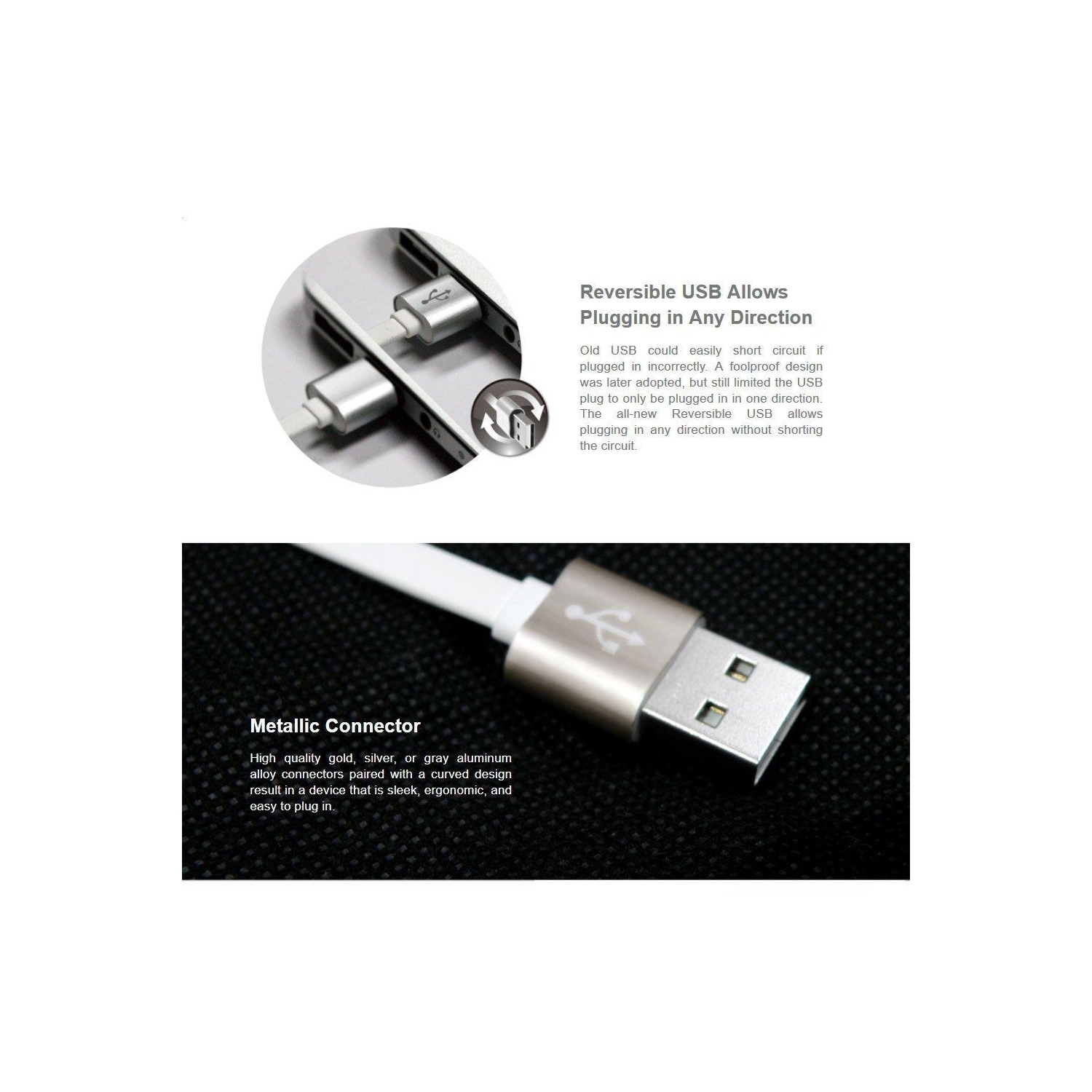 Câble plat USB plat métallique à USB réversible certifié MFi Apple - 3 pi 100 cm - Gris