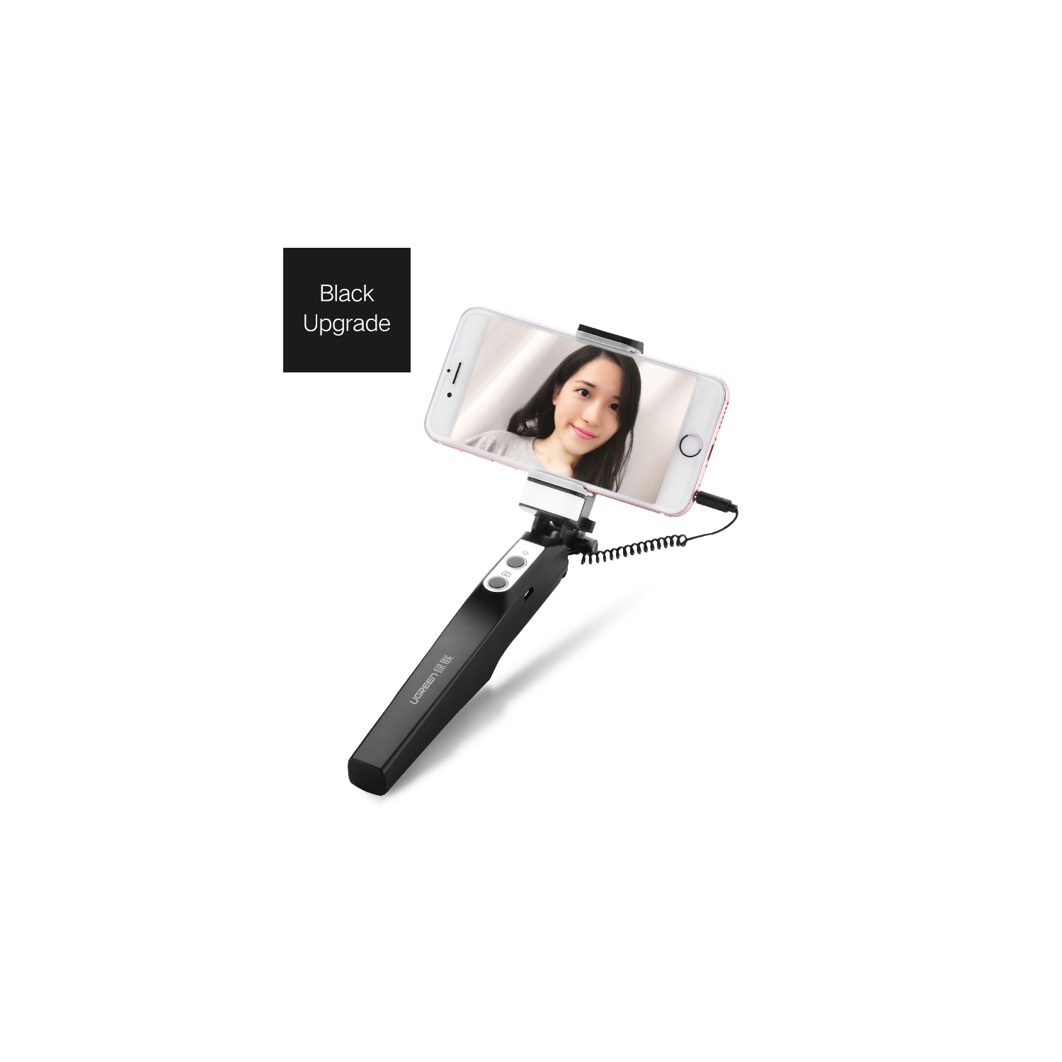 wired selfie stick Black