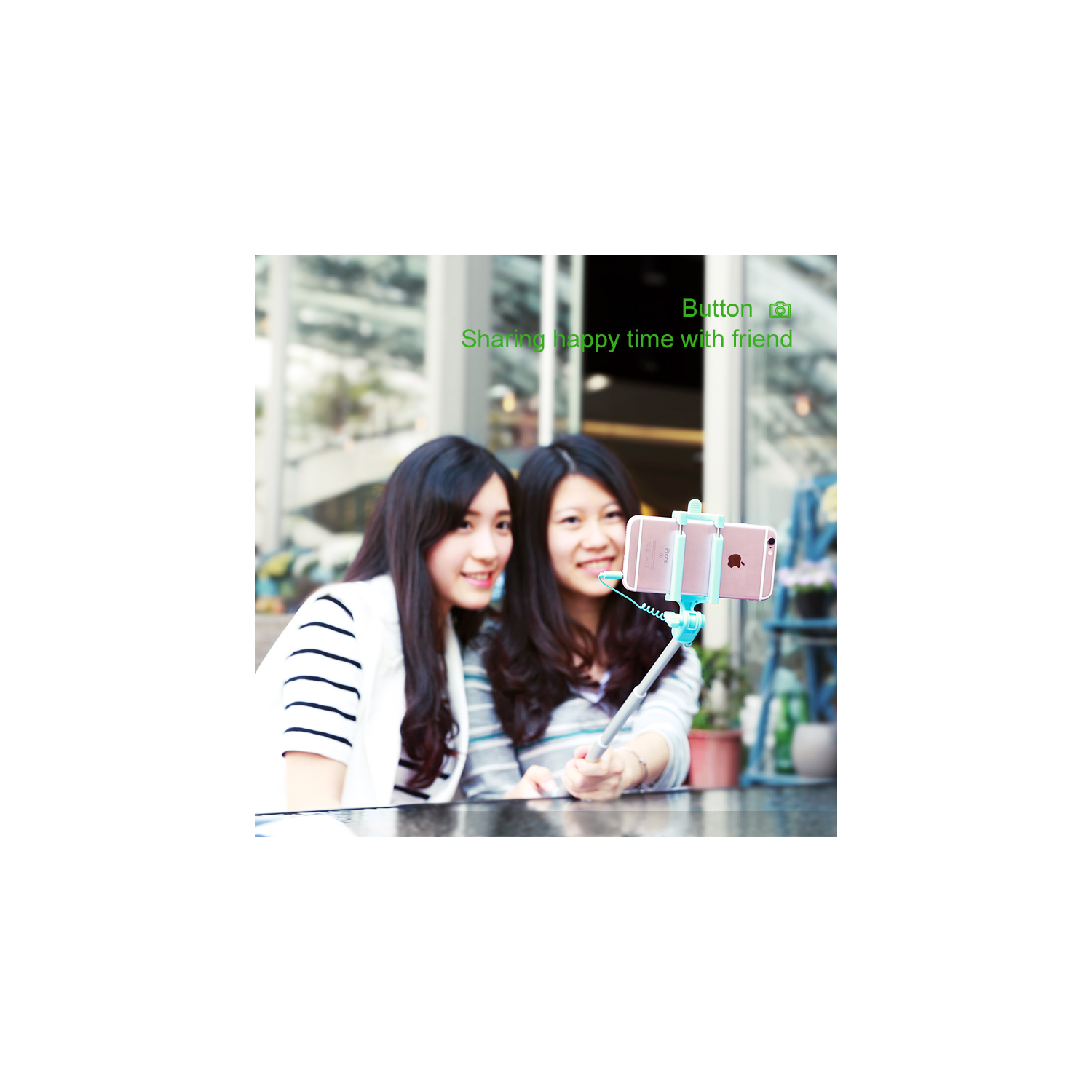 wired selfie stick Black