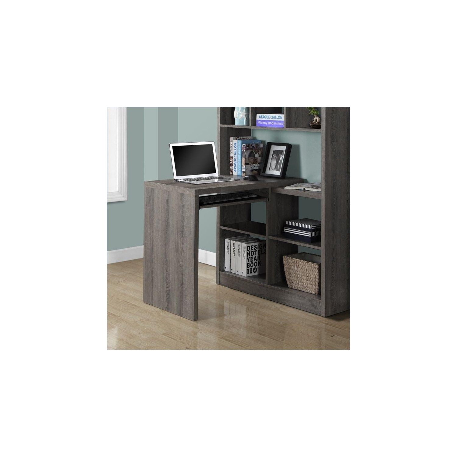 Computer Desk Bookcase Corner L Shape Work Laptop Laminate Brown