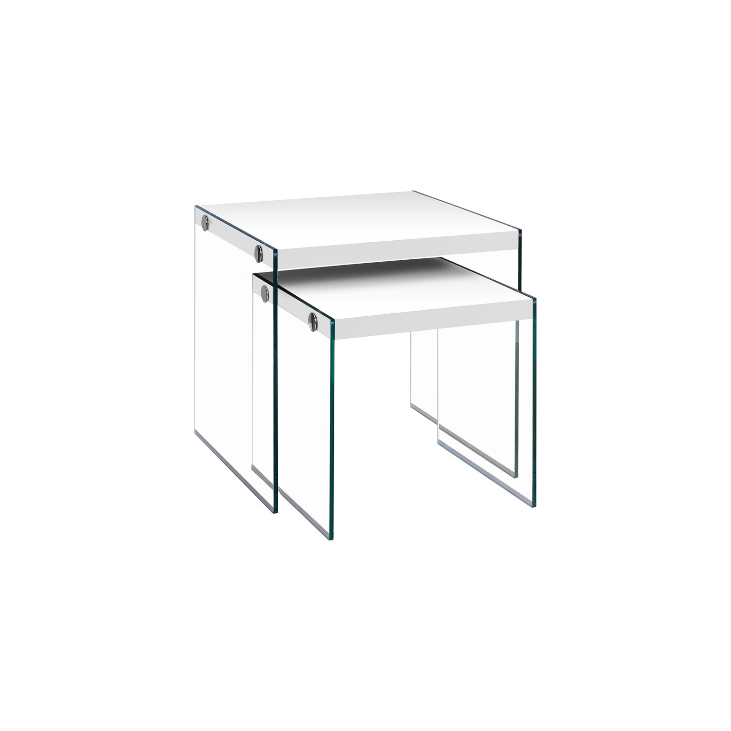 Nesting Table Side End Accent Bedroom Tempered Glass Glossy White