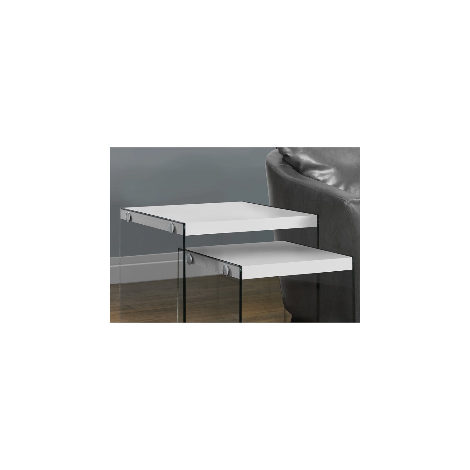 Nesting Table Side End Accent Bedroom Tempered Glass Glossy White