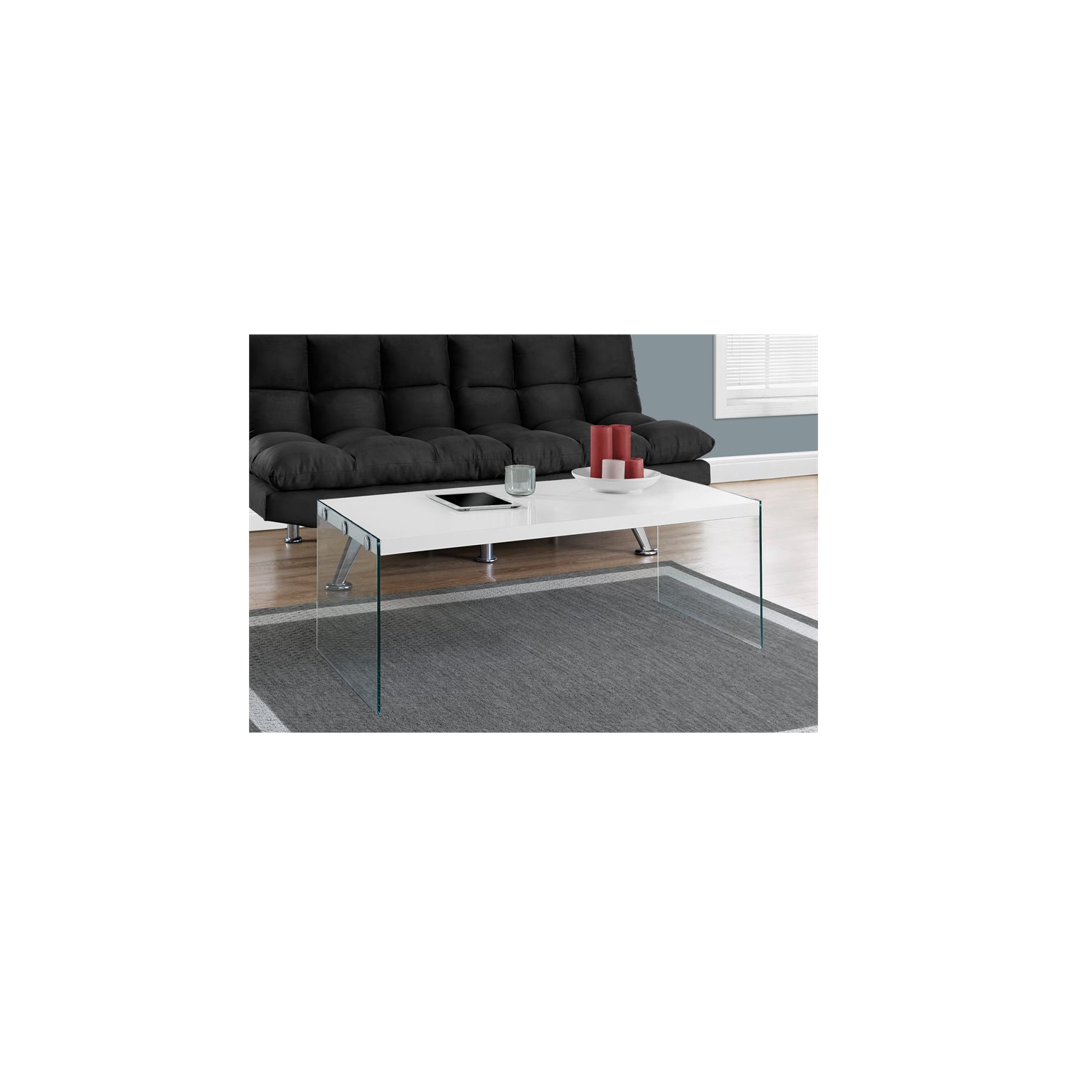 Coffee Table Accent Cocktail Living Room 44"L Tempered Glass Glossy White