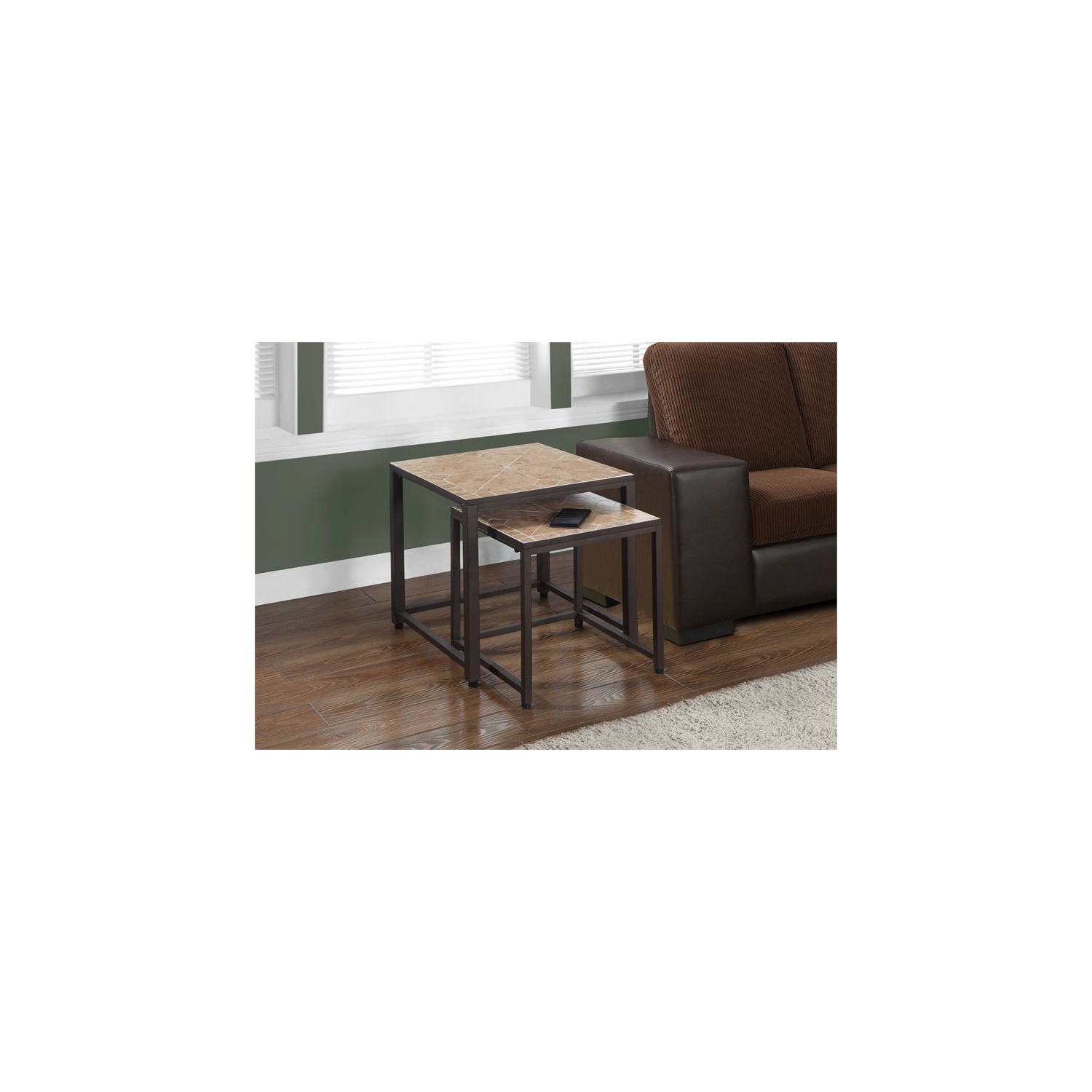 Nesting Table Set Of 2 Side End Metal Accent Bedroom Metal Brown