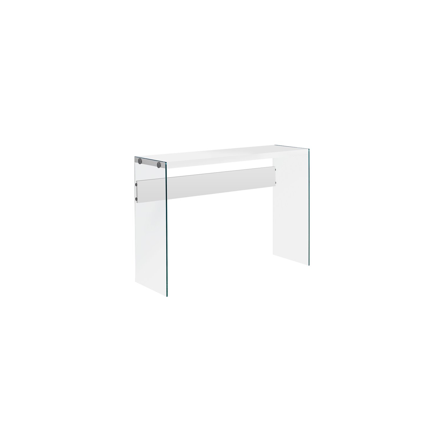 Console d’appoint console étroite sofa en verre trempé blanc lustré