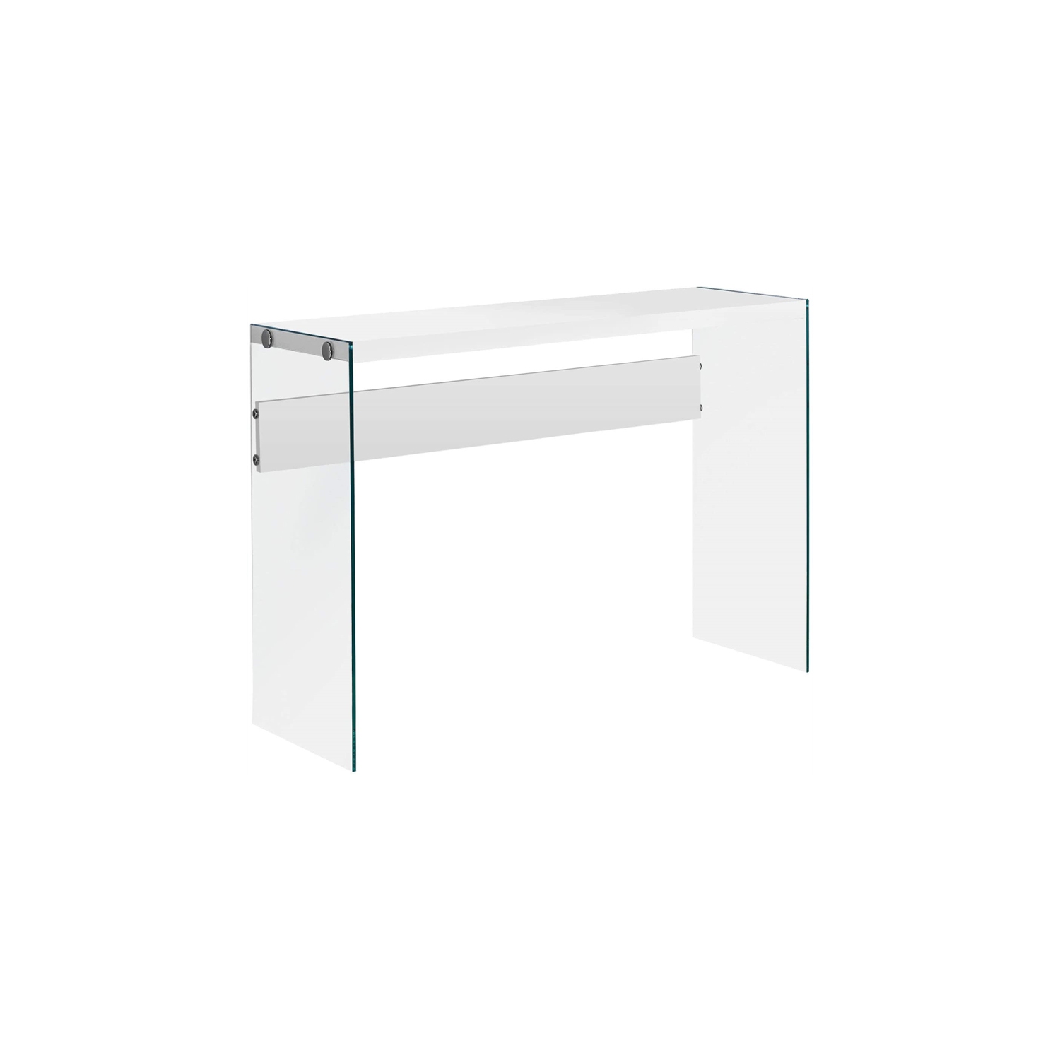 Console d’appoint console étroite sofa en verre trempé blanc lustré