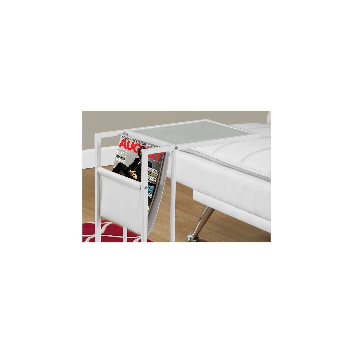 Accent Table C-shaped End Side Snack Bedroom Metal Pu Leather Look White