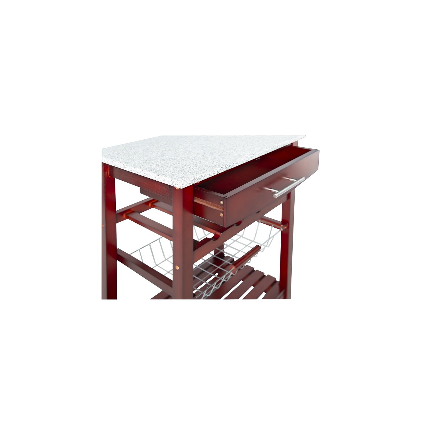 Linon – Chariot de cuisine en bois et en granite Natalie, brun wengé