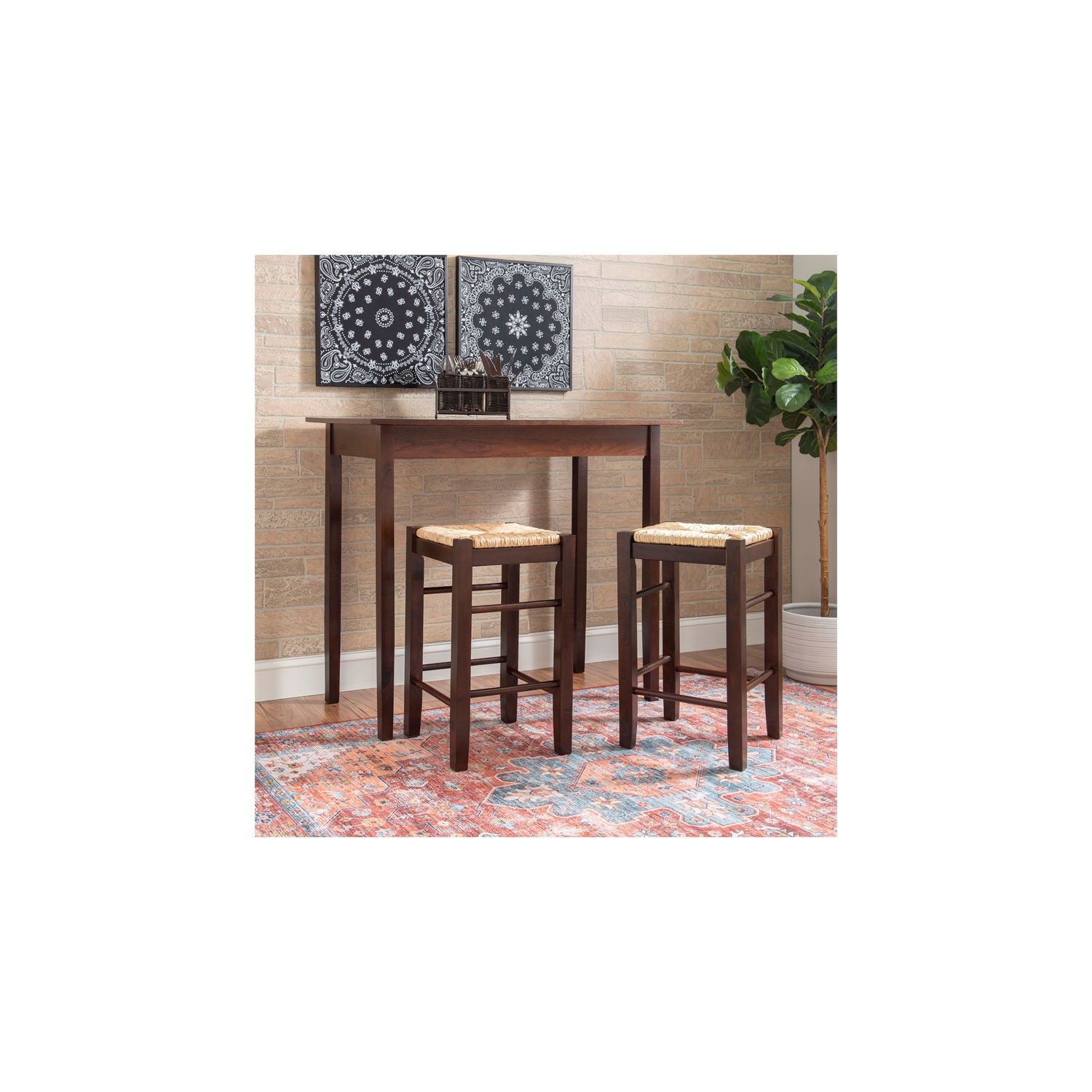 Linon Three Piece Wood Tavern Dining Set in Brown