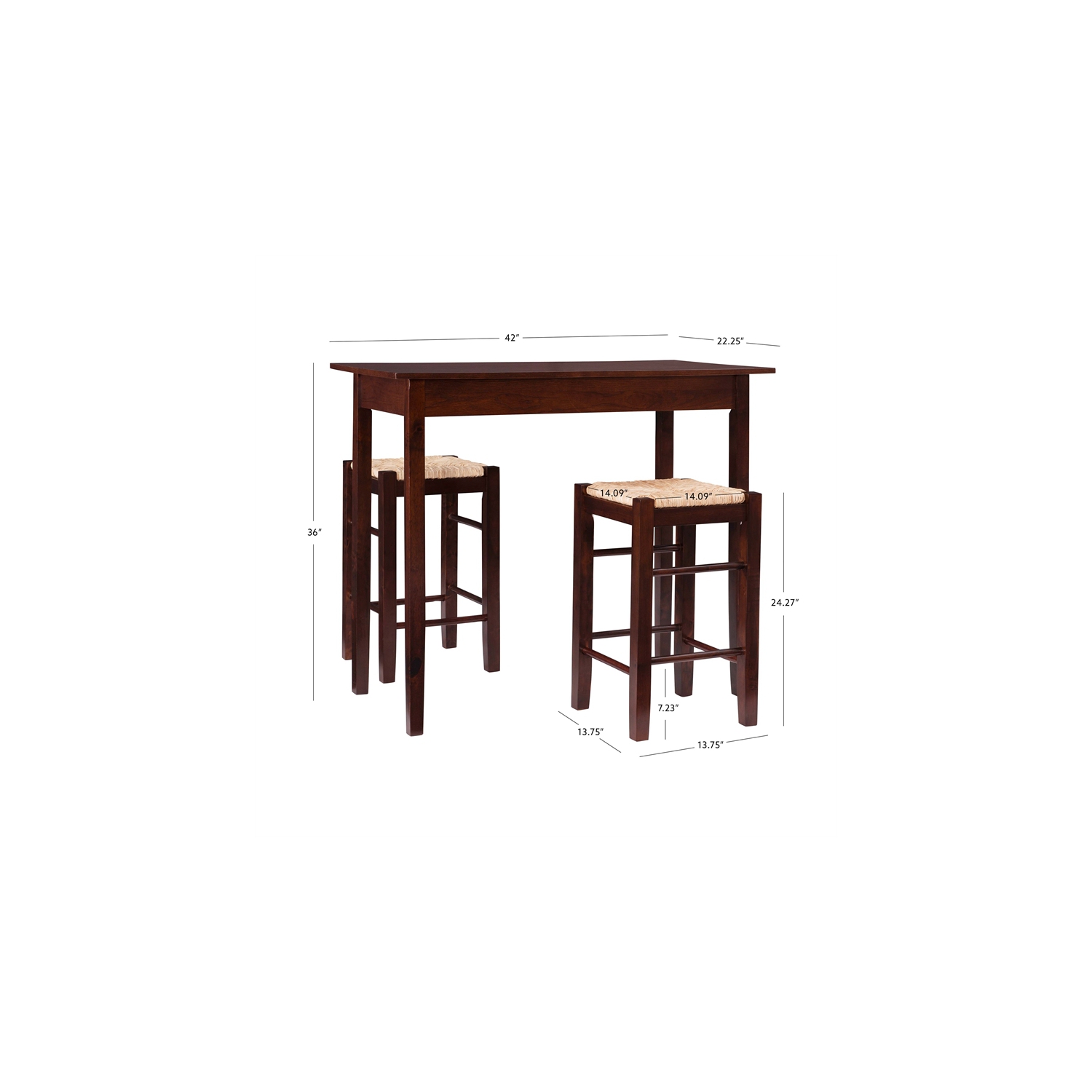 Linon Three Piece Wood Tavern Dining Set in Brown