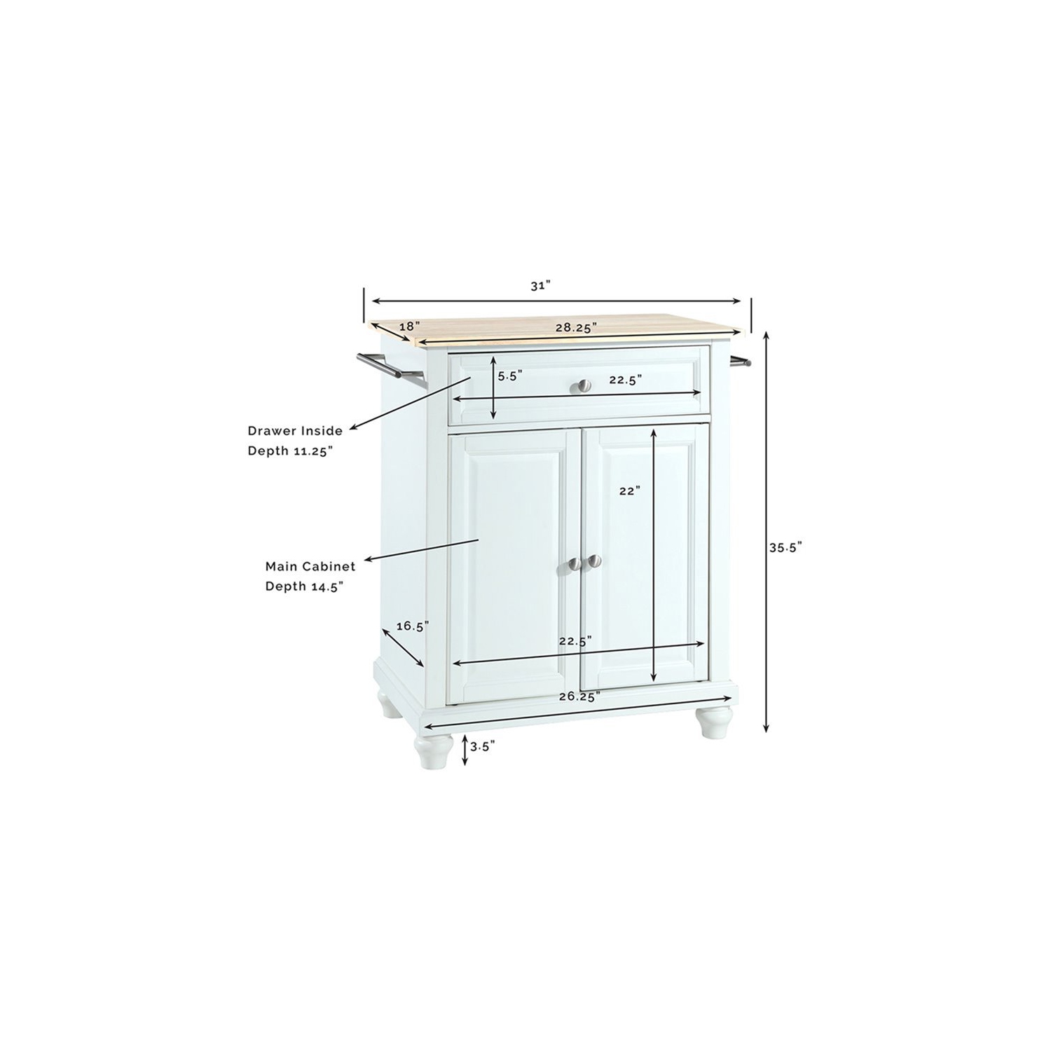 Crosley – îlot de cuisine portatif en bois naturel Cambridge, blanc