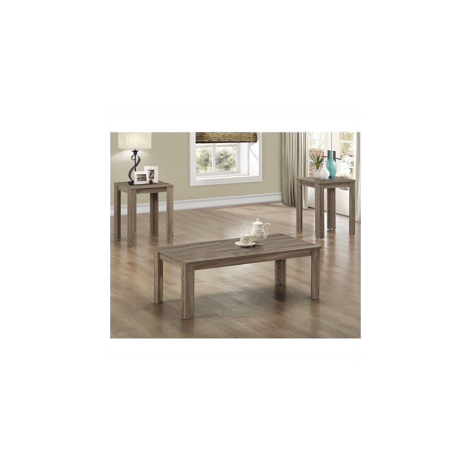 Table Set 3pcs Set Coffee End Side Accent Living Room Laminate Brown