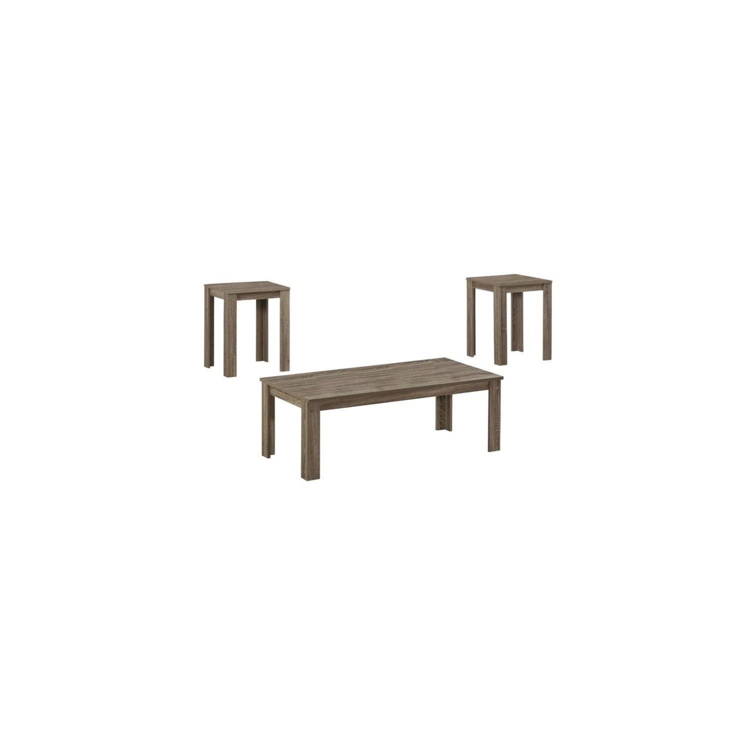Table Set 3pcs Set Coffee End Side Accent Living Room Laminate Brown