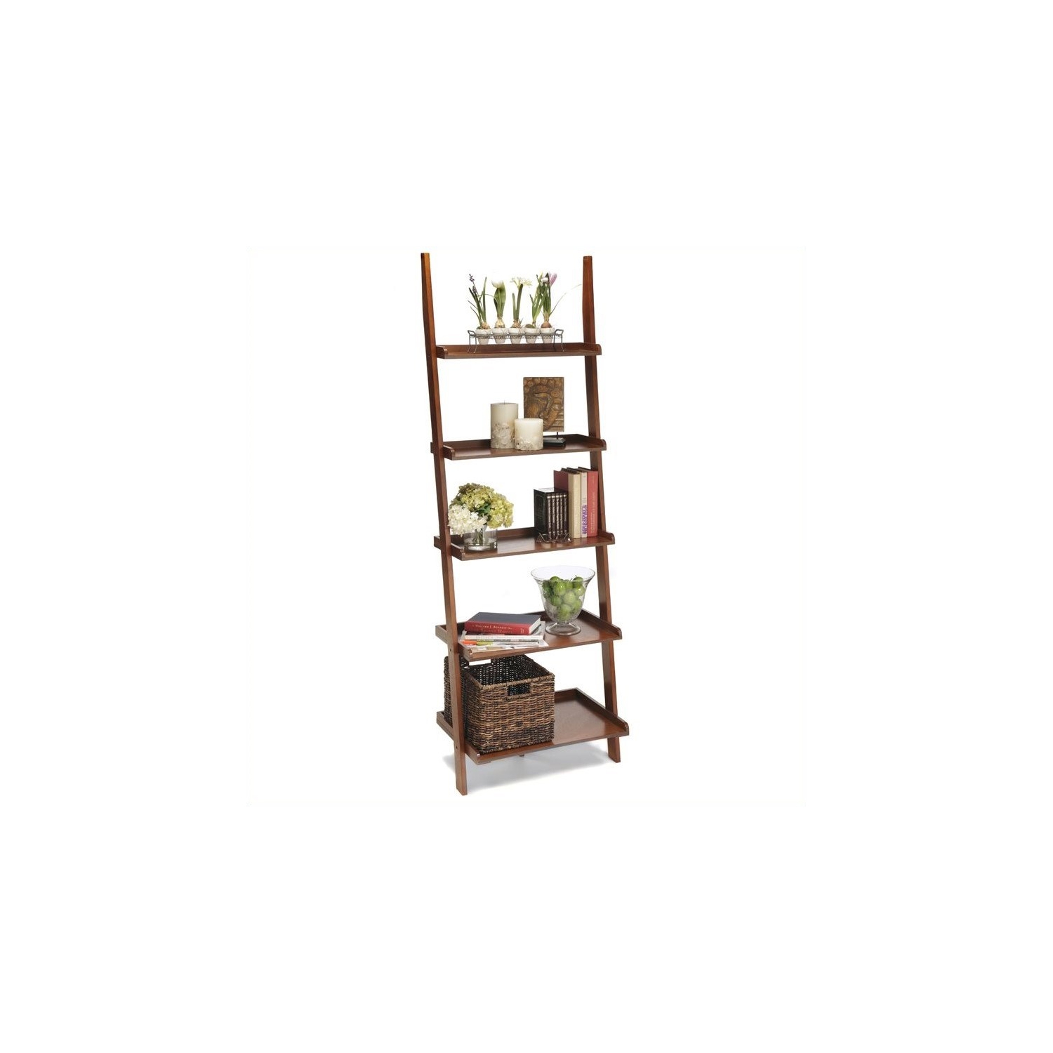 Convenience Concepts American Heritage Ladder Bookshelf in Cherry Wood Finish