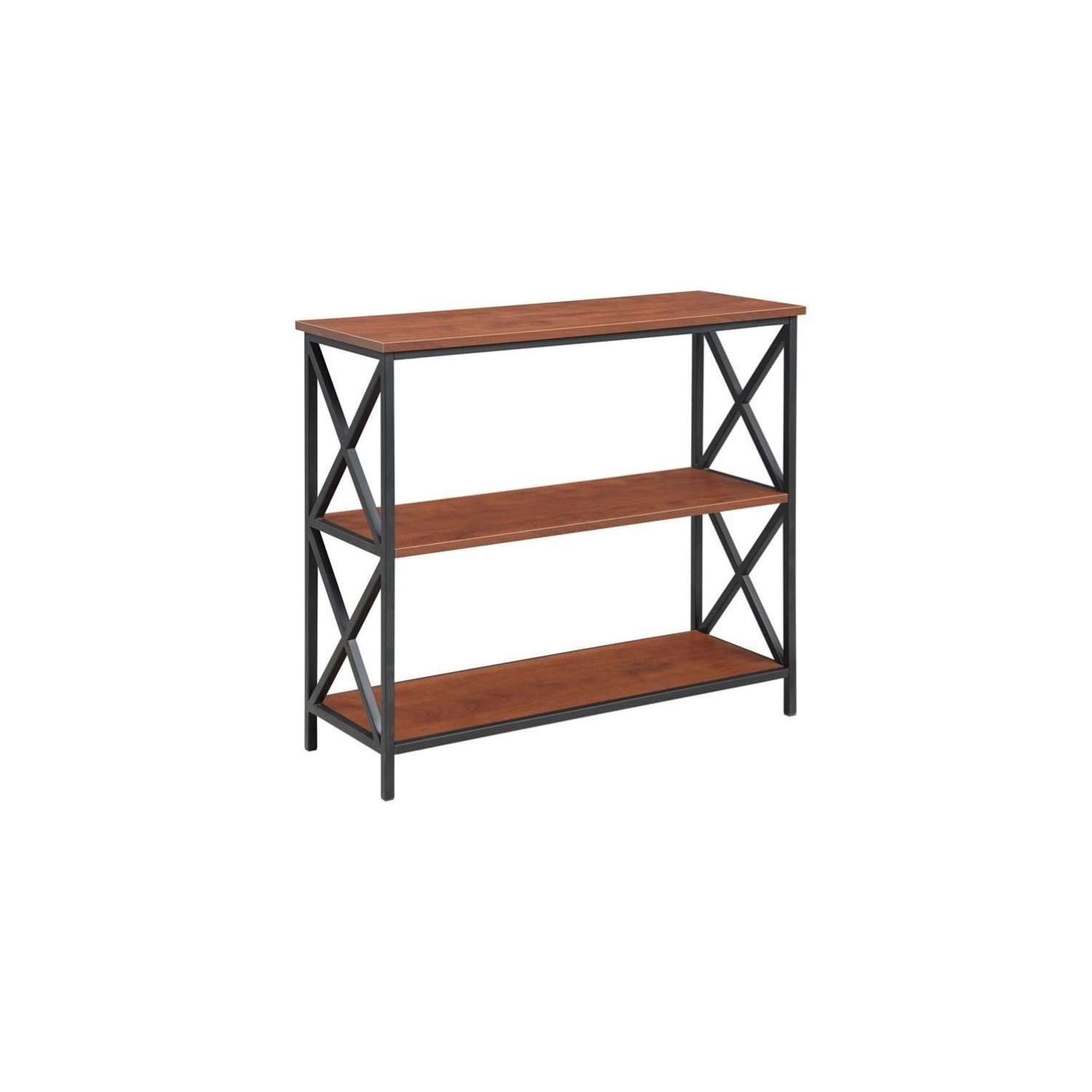 Tucson Three Tier Bookcase in Black Metal and Cherry Wood Finish