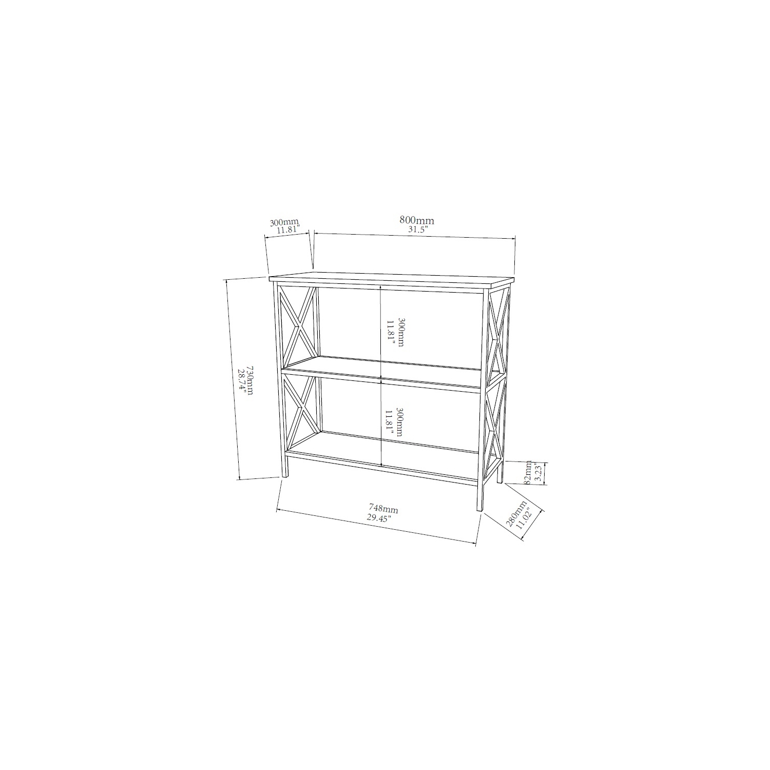 Tucson Three Tier Bookcase in Black Metal and Cherry Wood Finish