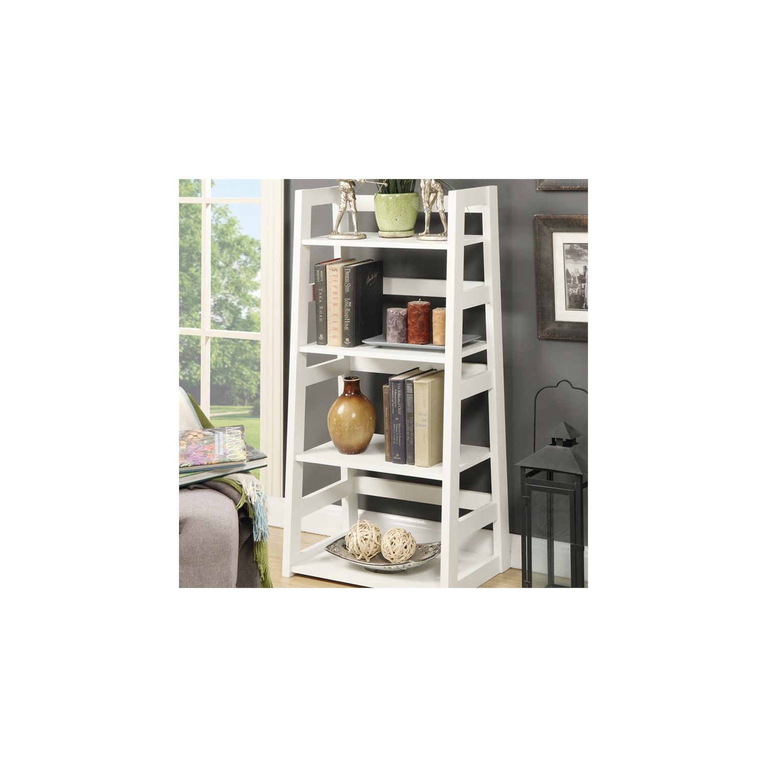 Convenience Concepts Designs2Go Four Shelf Bookcase in White Wood Finish