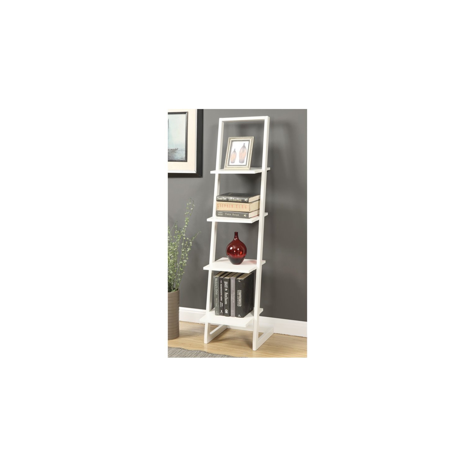 Convenience Concepts Designs2Go Four Shelf Ladder Bookcase in White Wood Finish