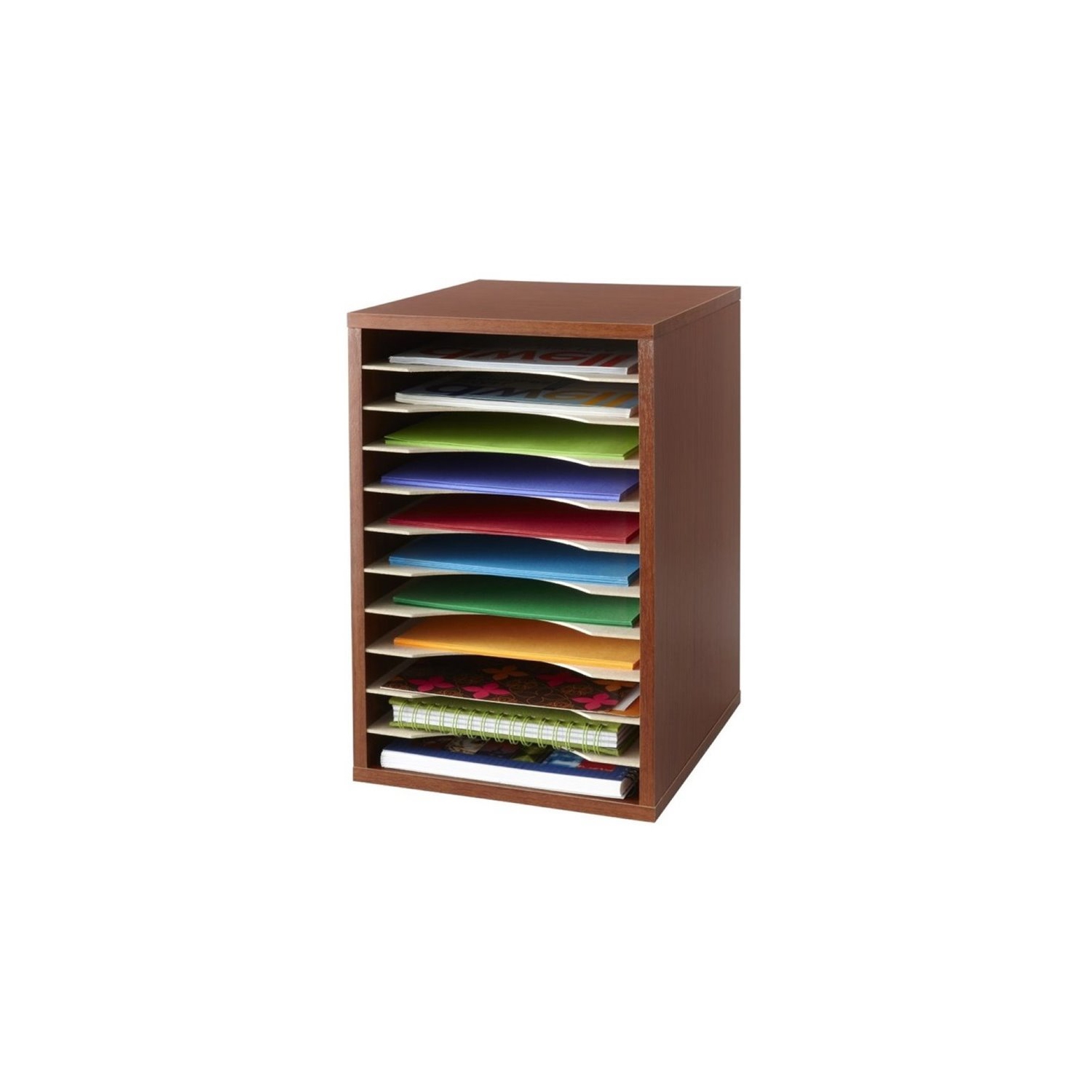 Safco 11 Compartment Vertical Desk Organizer in Cherry