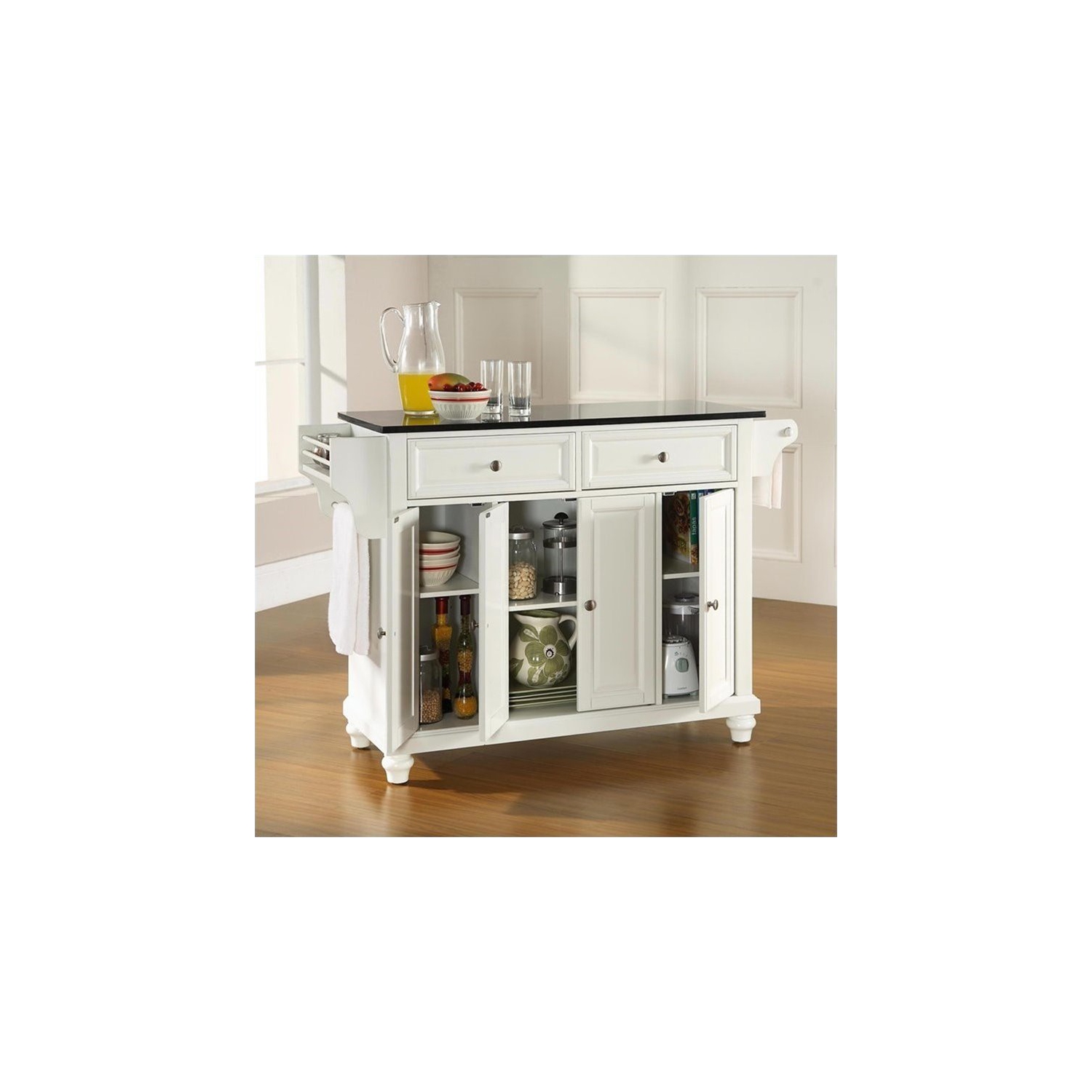 Crosley – îlot de cuisine en granite noir Cambridge, blanc