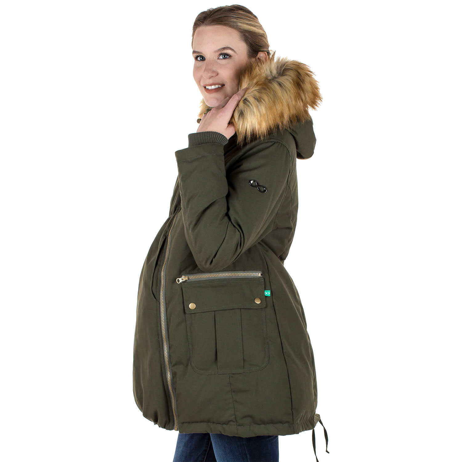 Modern Eternity Sara Down Maternity Parka Coat - Large - Khaki