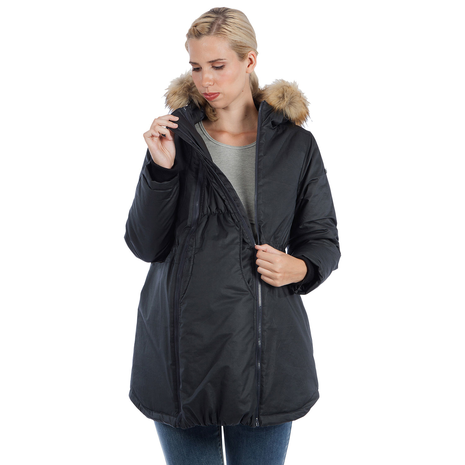 Modern Eternity Sofia Waxed Shell Maternity Parka Coat - Medium - Black