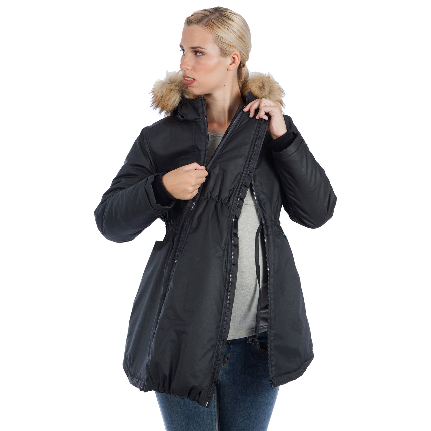Modern Eternity Sofia Waxed Shell Maternity Parka Coat - Medium - Black