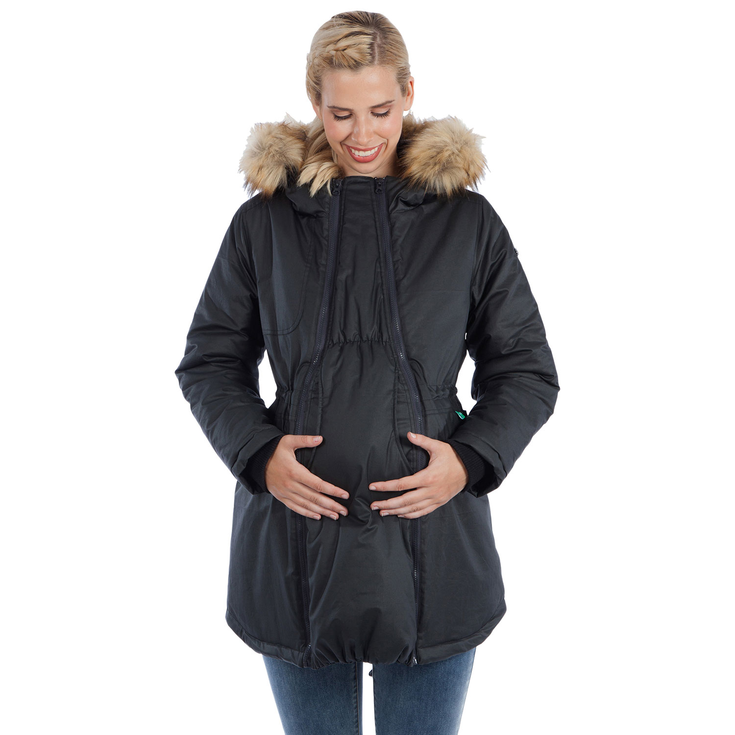 Modern Eternity Sofia Waxed Shell Maternity Parka Coat - X-Large - Black