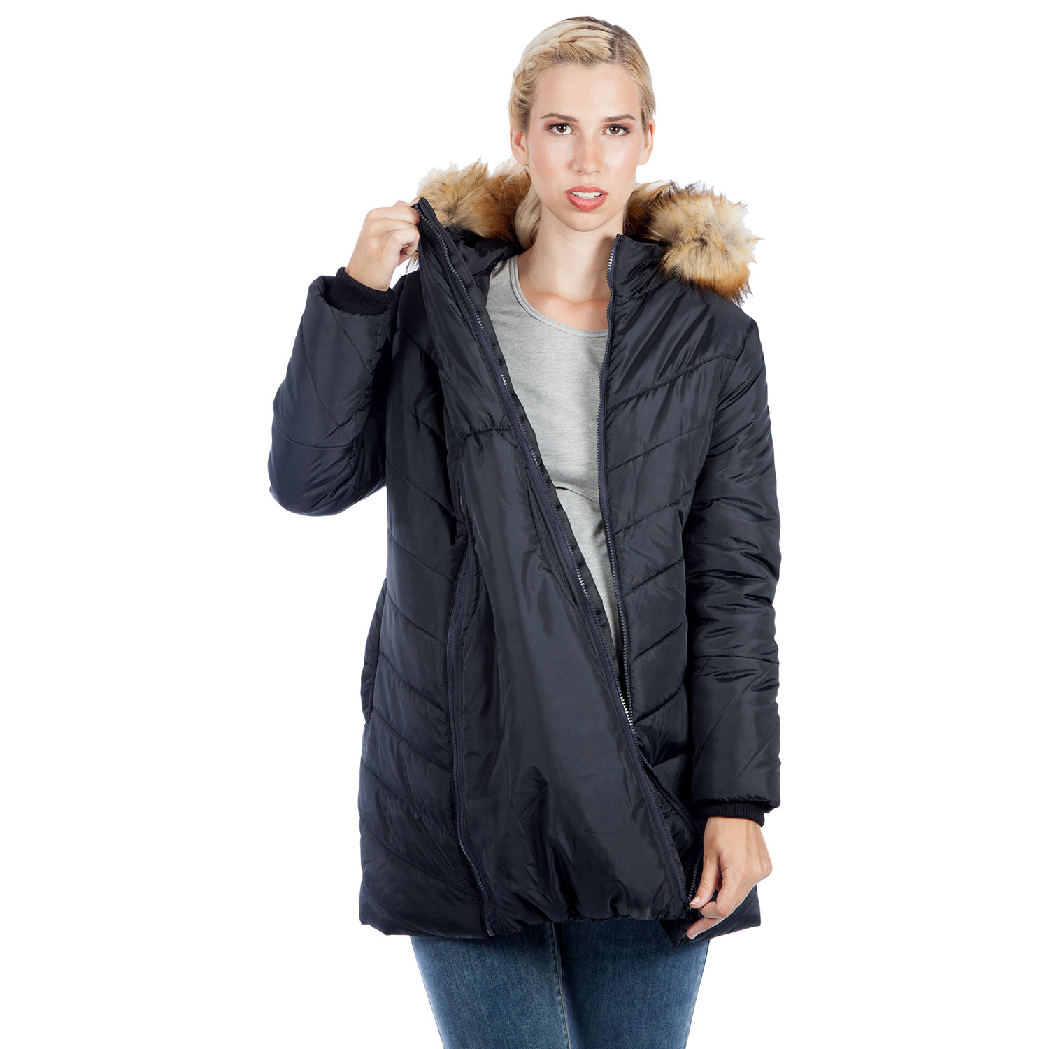 Modern Eternity Lexie Quilted Maternity Puffer Coat - X-Small - Black