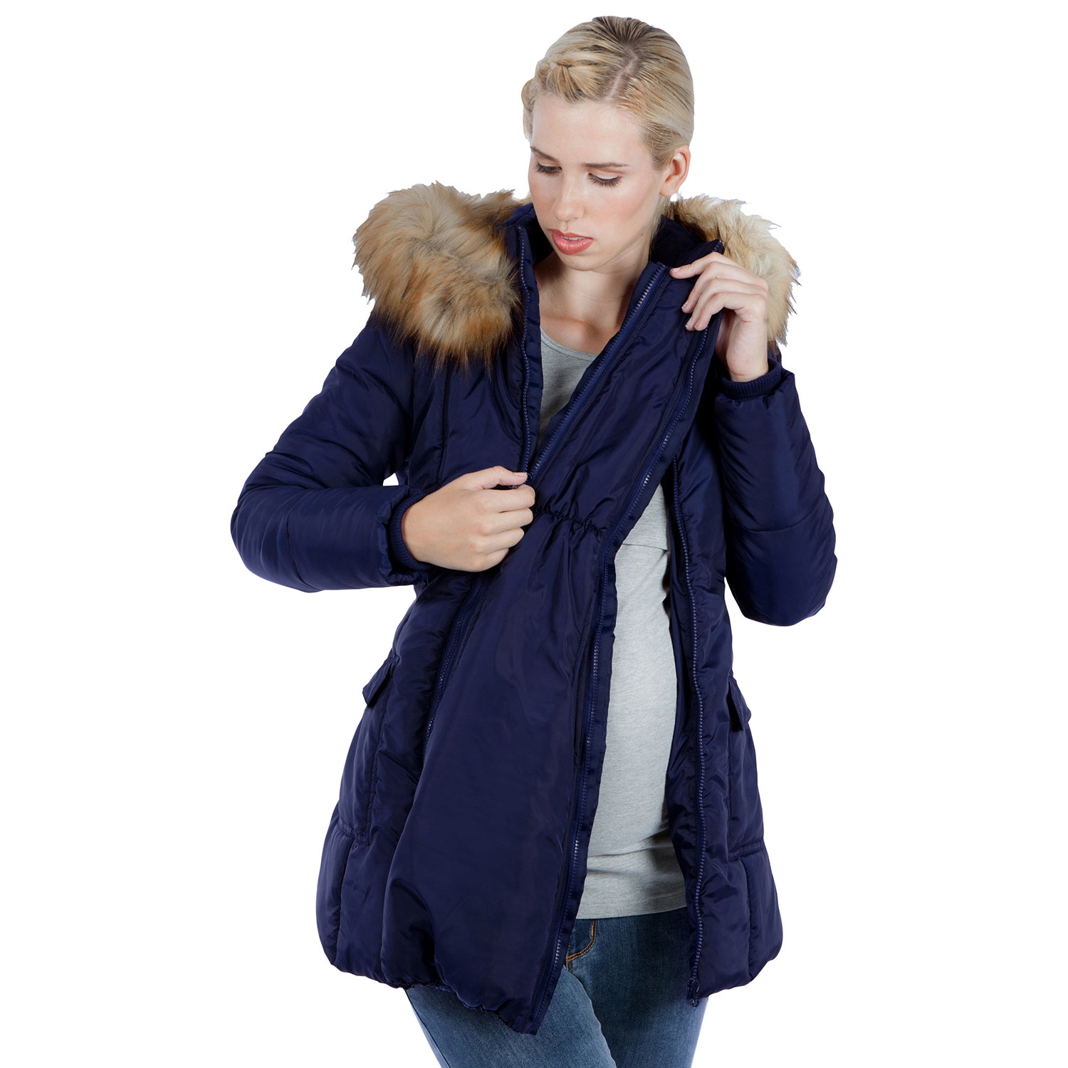 Doudoune de maternité en polyester à chevrons Rachel de Modern Eternity - Très grand - Bleu marine