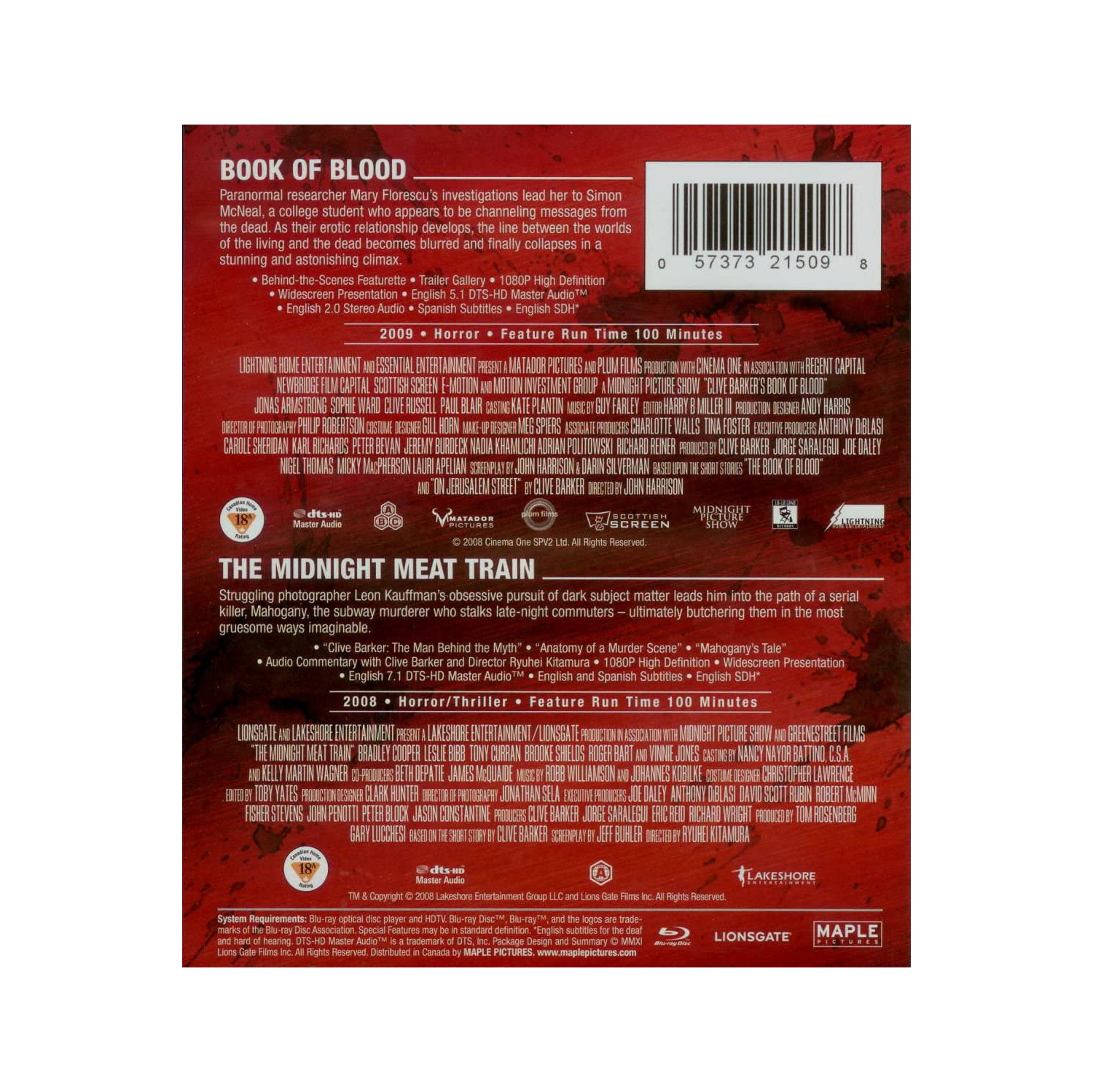 BOOK OF BLOOD / MIDNIGHT MEAT TRAIN [BLU-RAY]