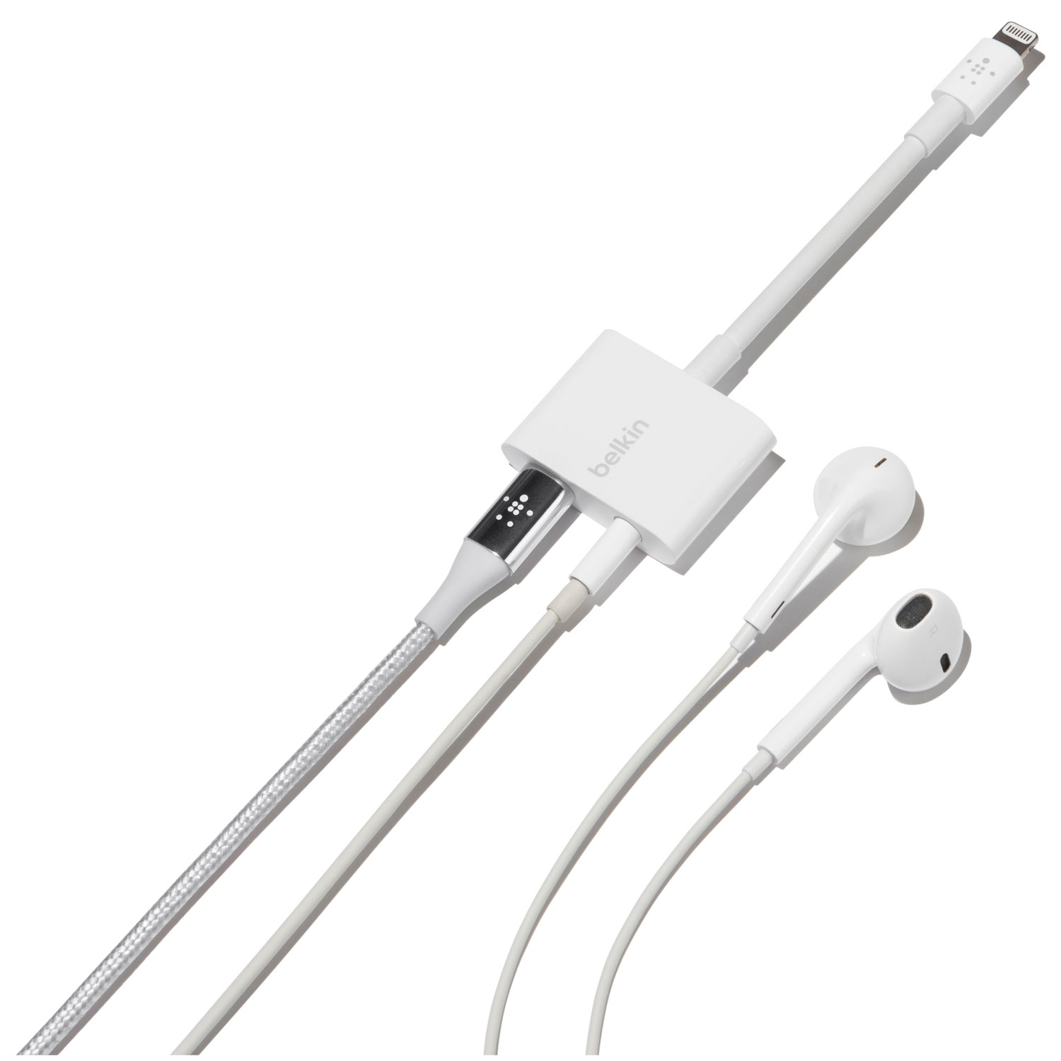 Belkin Audio + Charge RockStar Lightning to 3.5mm Headphone Jack/Lightning Adapter - White