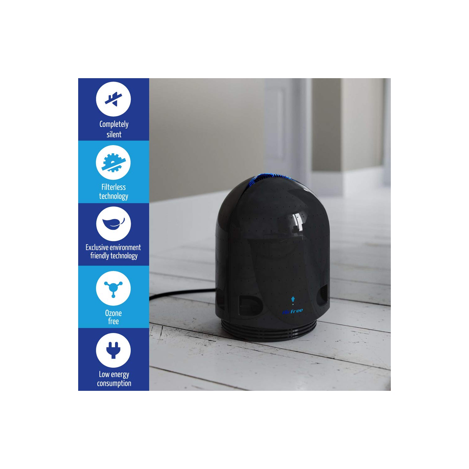 Airfree Iris 3000 Filterless Air Purifier with Nightlight, Black