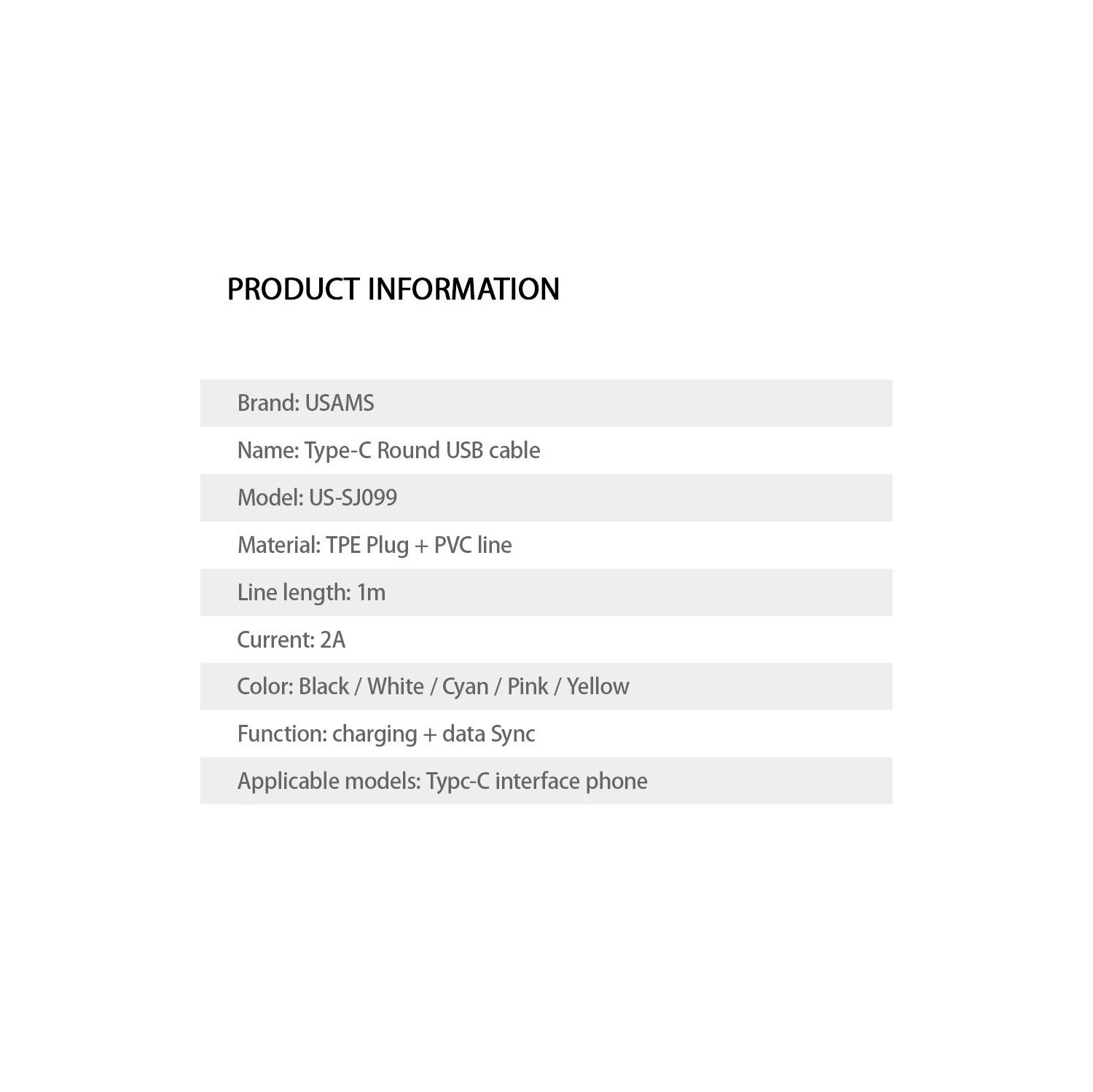 USAMS US-SJ099 Type-C Cable 1m Pink