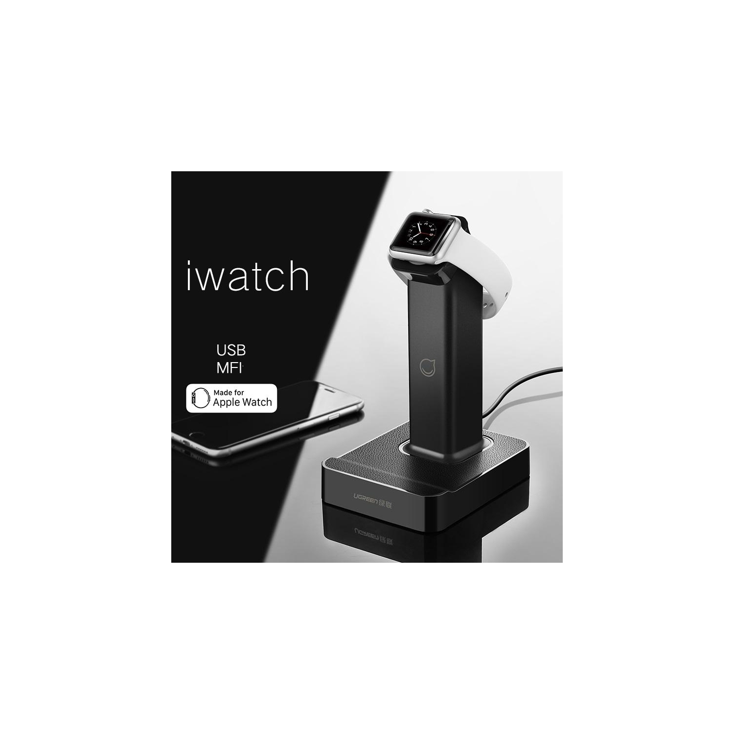 Station de recharge magnétique noire d’UGREEN pour Apple Watch