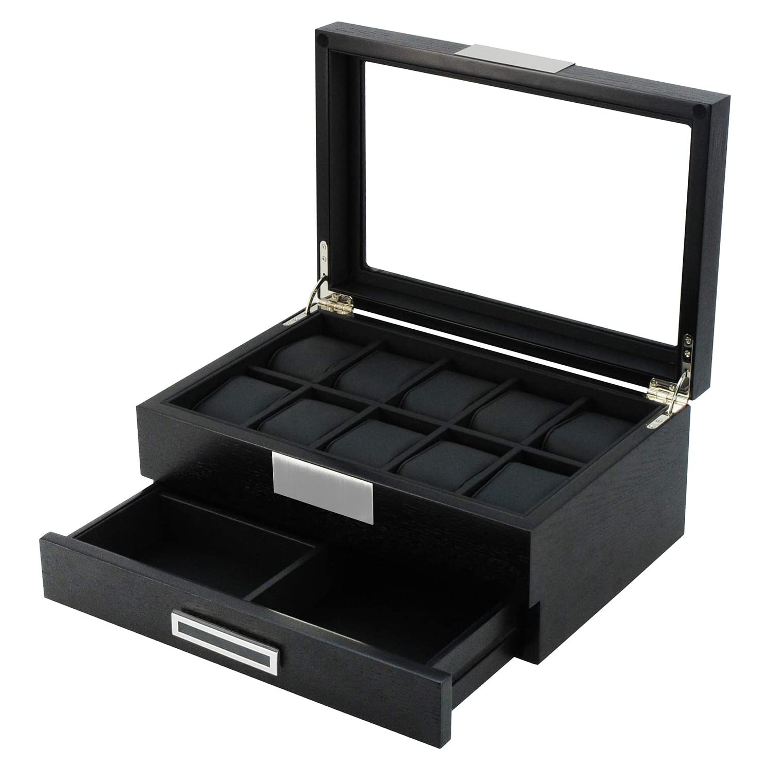 Boîte de rangement en bois noir de qualité supérieure pour montres avec tiroir range-tout …